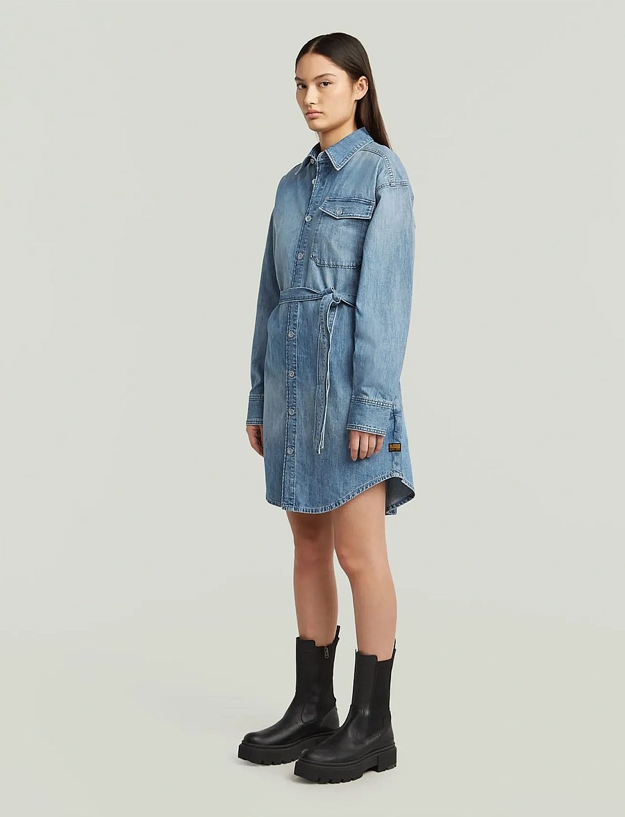 G-Star - Belted Shirt Dress l\s wmn - skjortklänningar - antique faded thames - 3