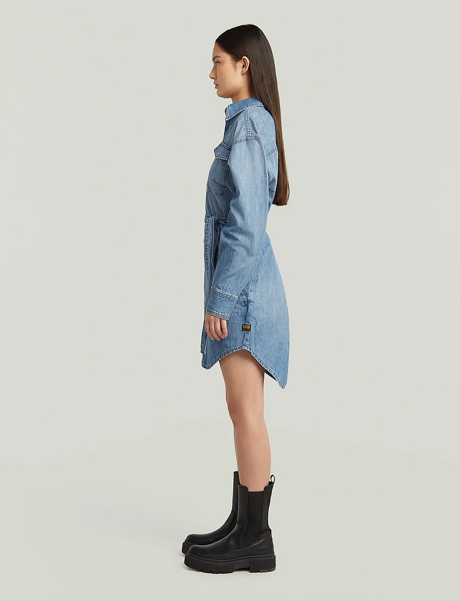 G-Star - Belted Shirt Dress l\s wmn - skjortklänningar - antique faded thames - 5