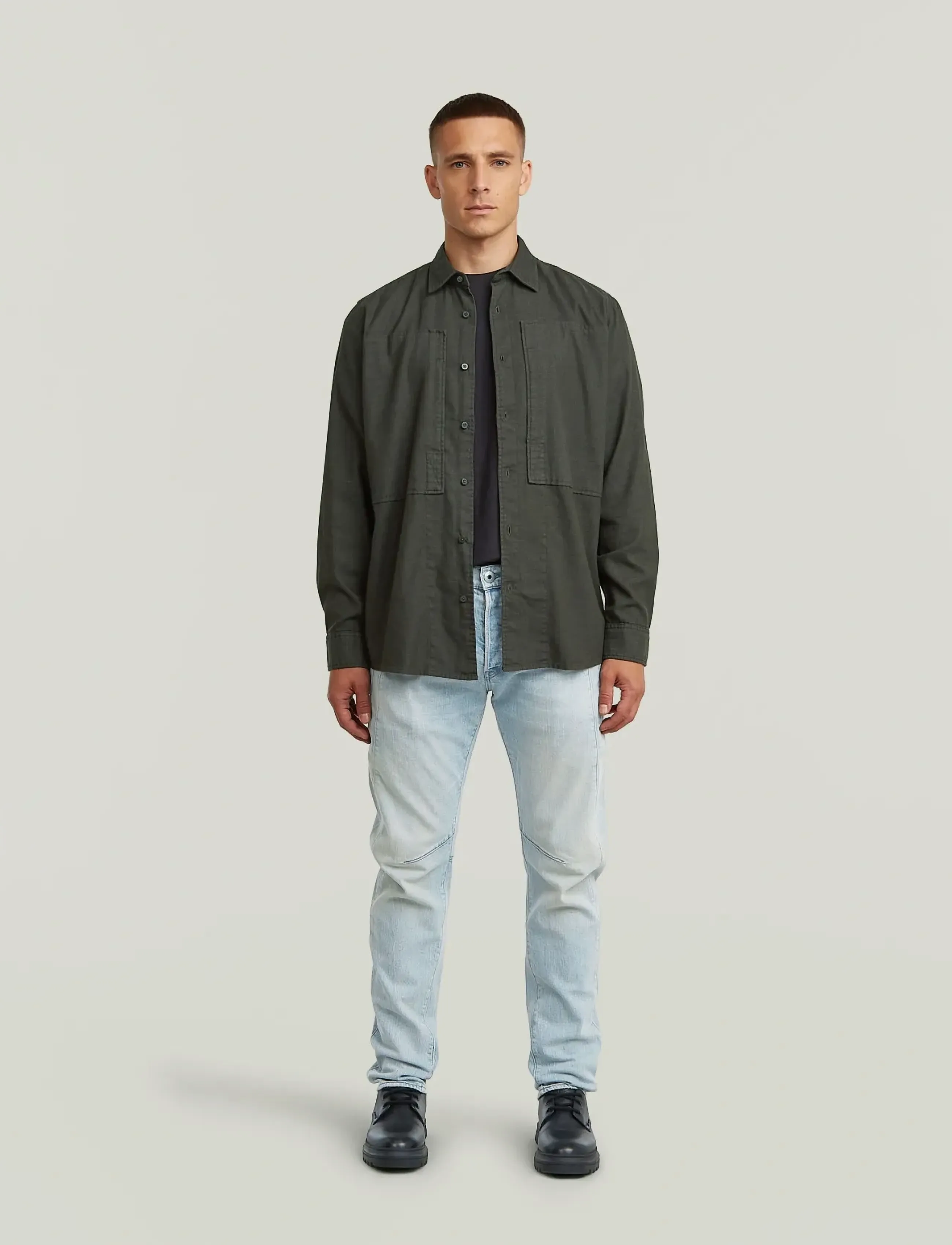G-Star - Panelled Pkt Regular Shirt l\s - džinsa krekli - asfalt gd - 4