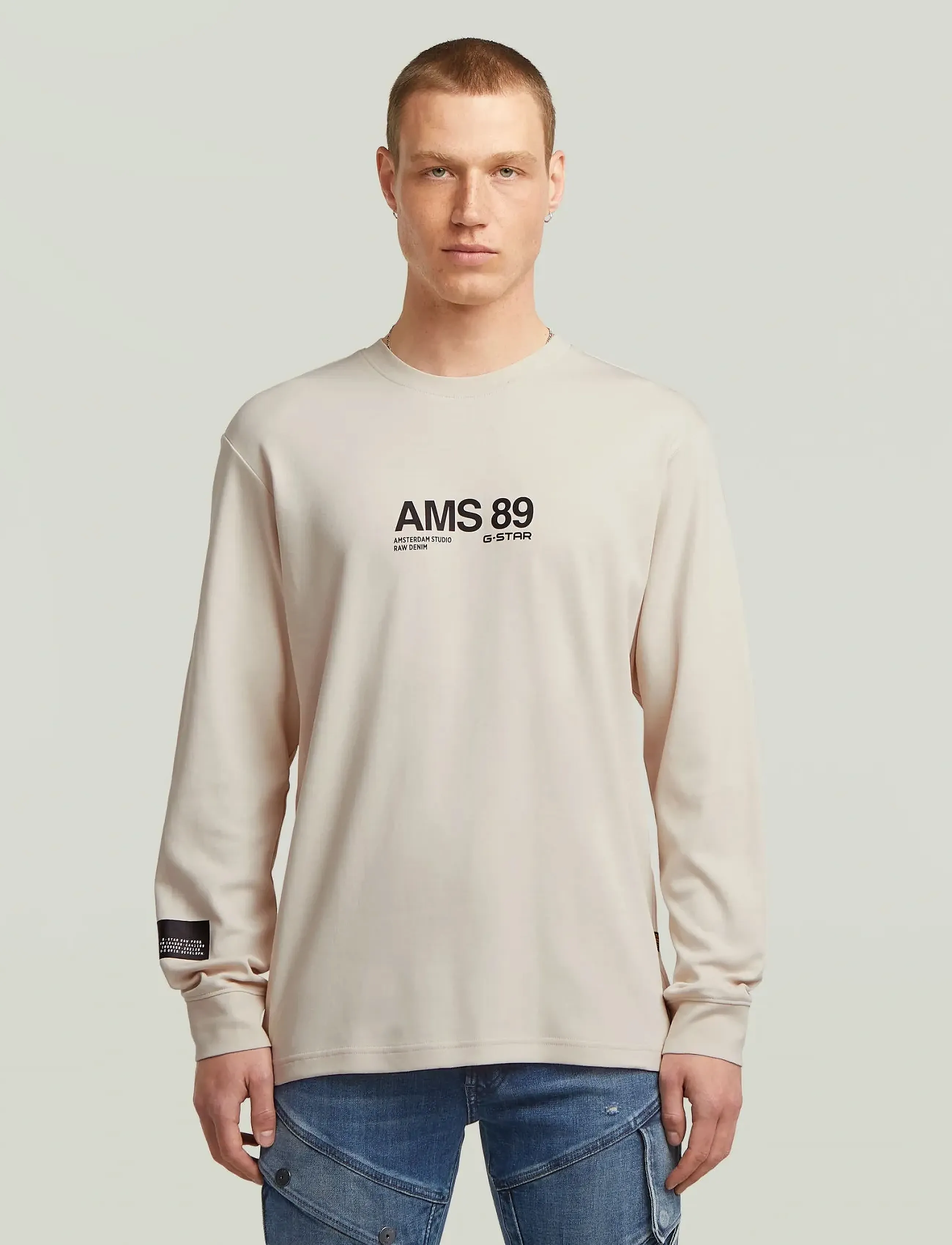 G-Star Ams 89 l\s r t - T-shirts - DK TALC / beige