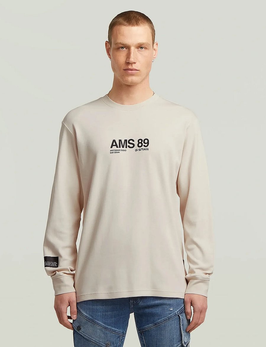 G-Star - Ams 89 l\s r t - langærmede t-shirts - dk talc - 0