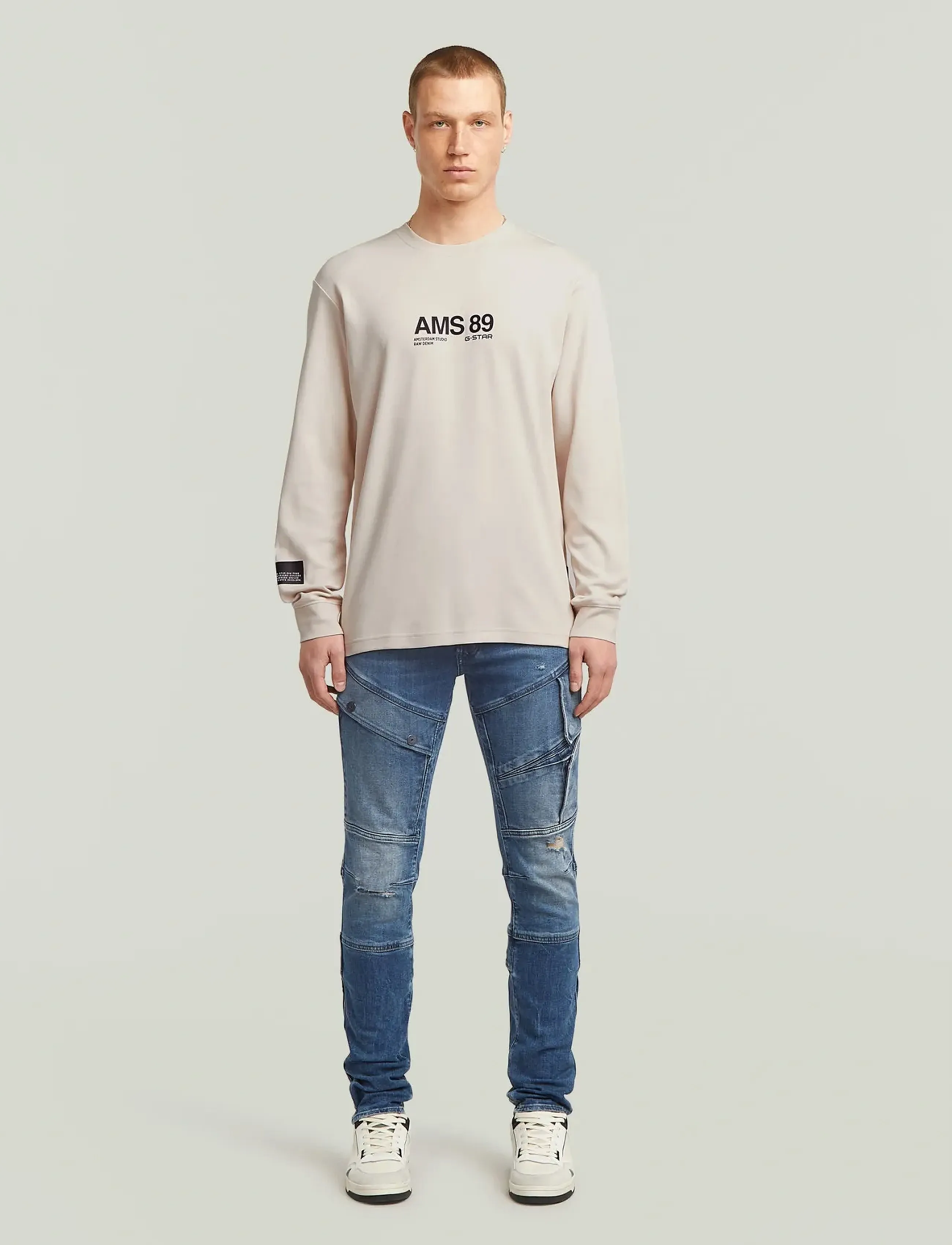 G-Star - Ams 89 l\s r t - long-sleeved t-shirts - dk talc - 3