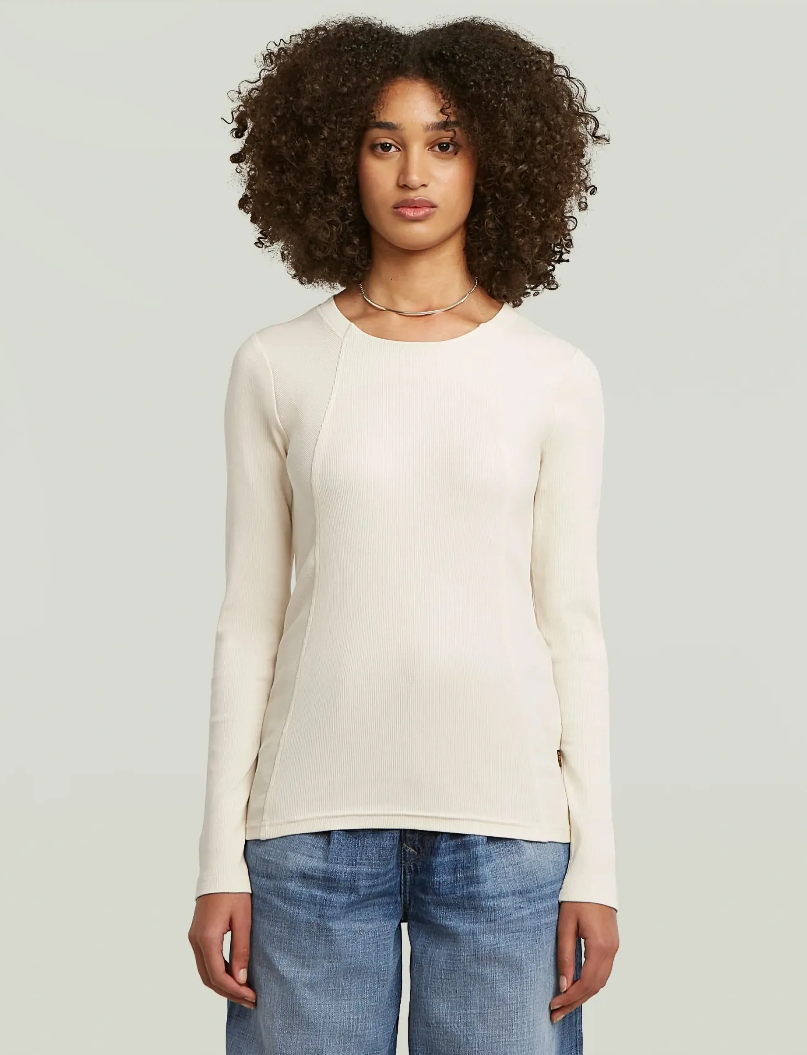 G-Star A Line Slim Rib R T L\S Wmn, M, Cream, T-Shirts & Toppe > Langærmede, Dame