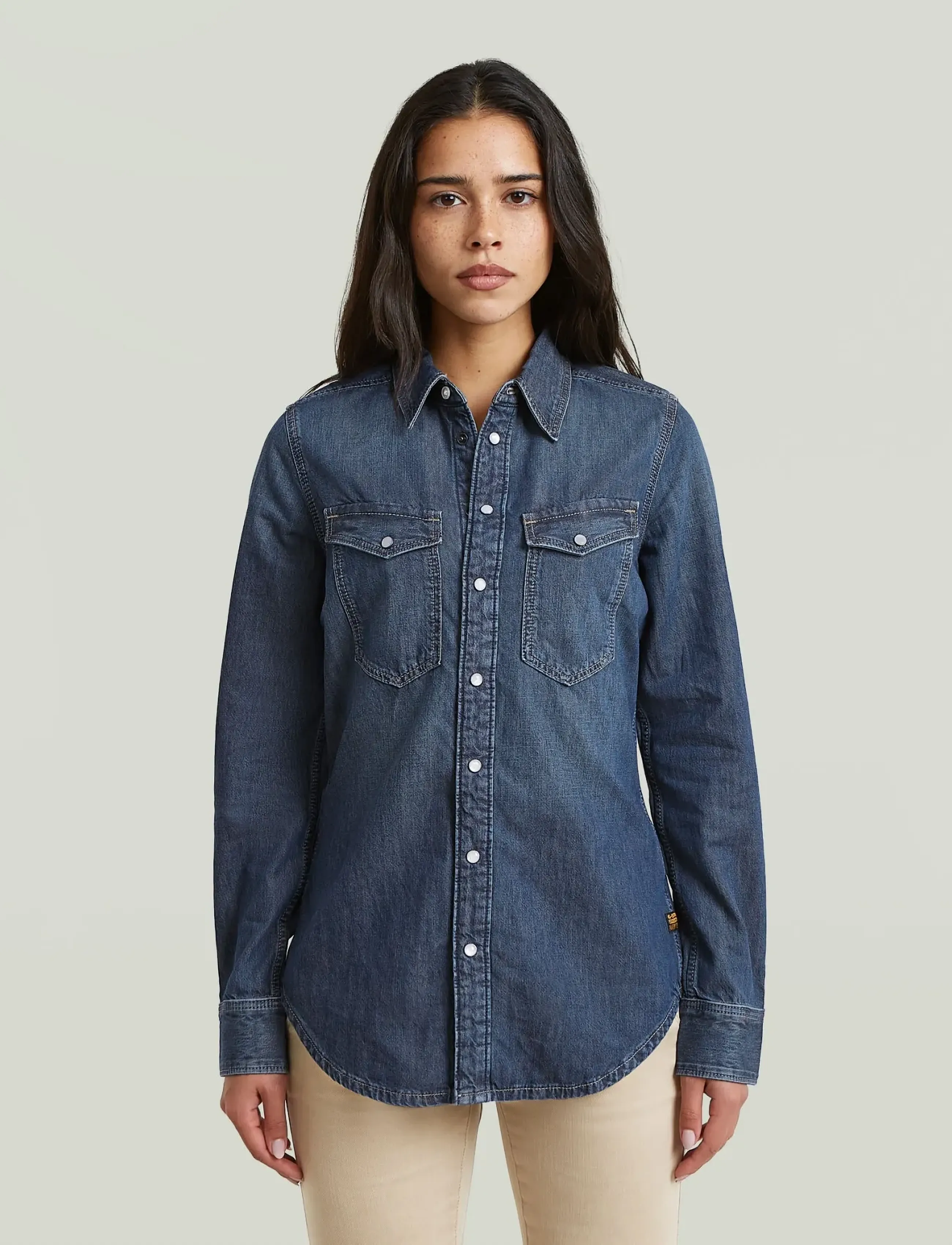 G-Star Slim Western Shirt L\S Wmn, Kvinder, Slim Western Denim Skjorte, Blå, Str: XXS