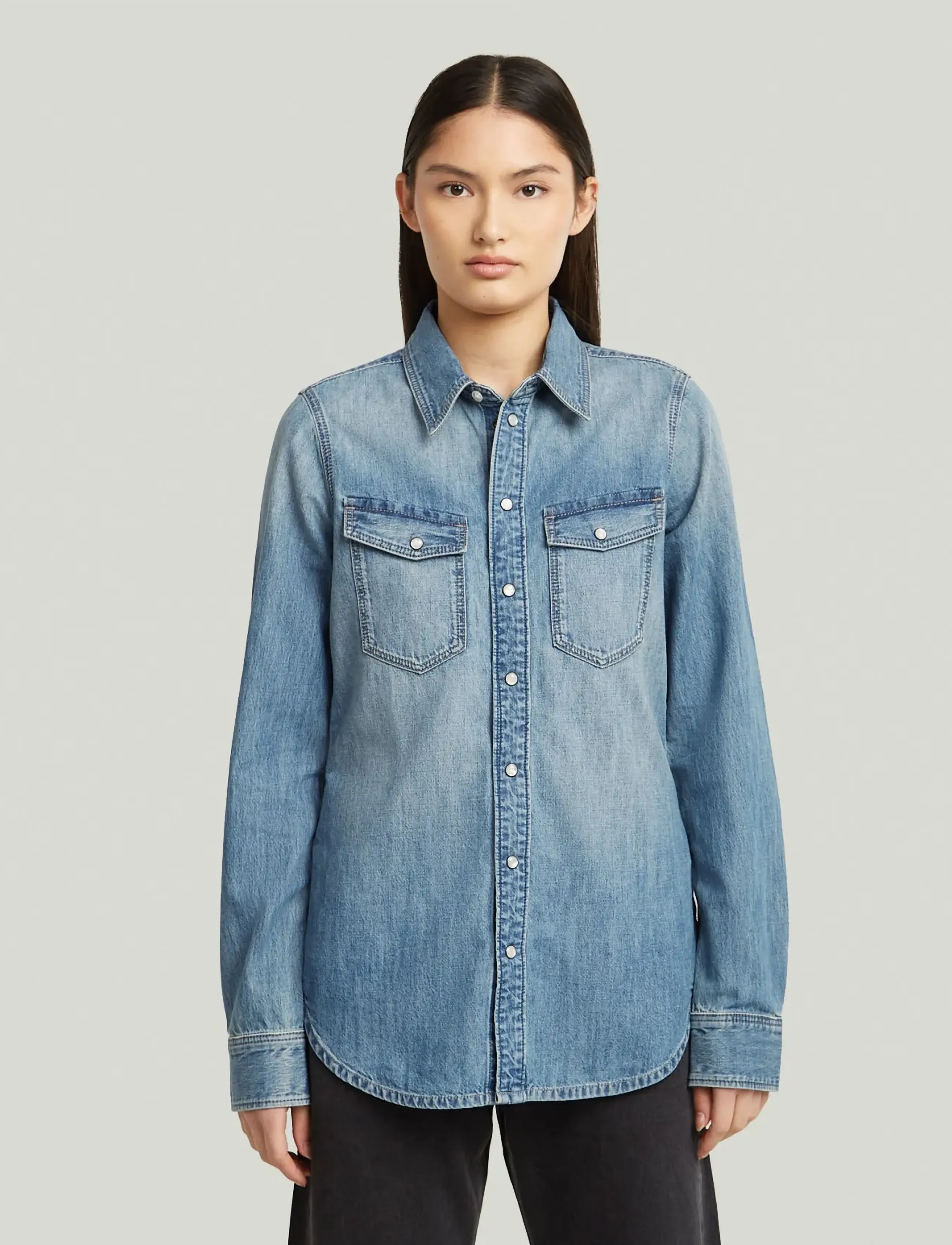 G-Star Slim Western Shirt L\S Wmn, Kvinder, Slim Western Denim Skjorte, Blå, Str: S
