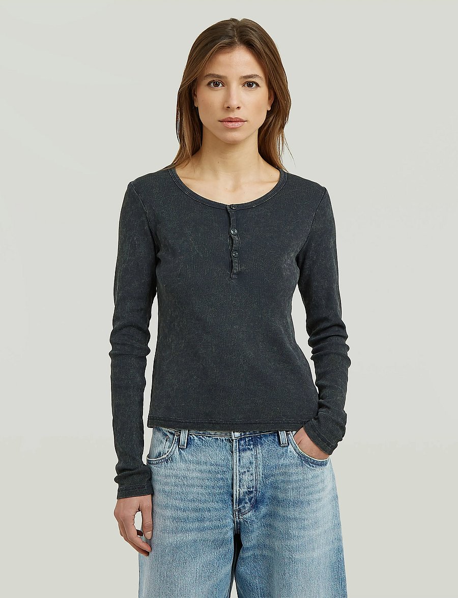 G-Star - Vintage slim henley t l\s wmn - langärmlige tops - dk legion blue gd - 0