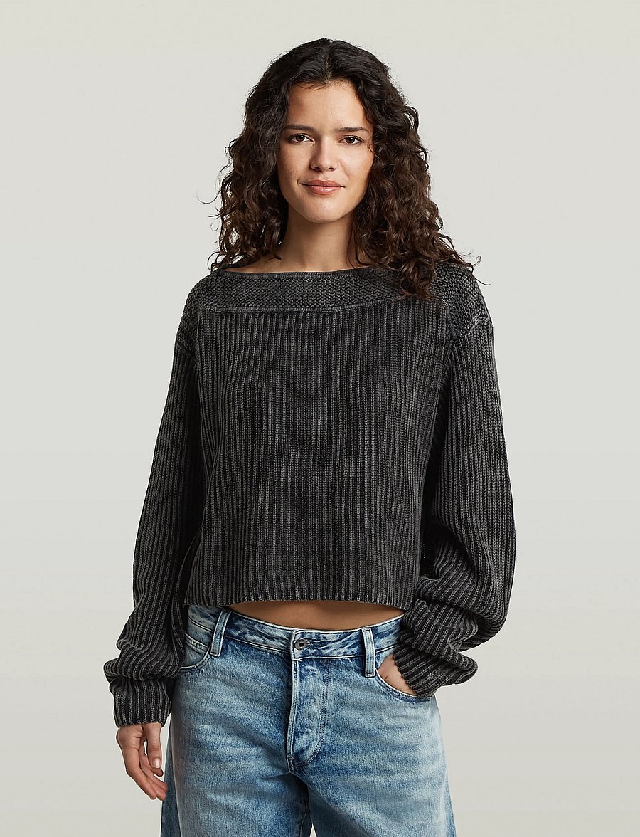 G-Star - Washed open neck knit wmn - crop tops - dk black gd - 0