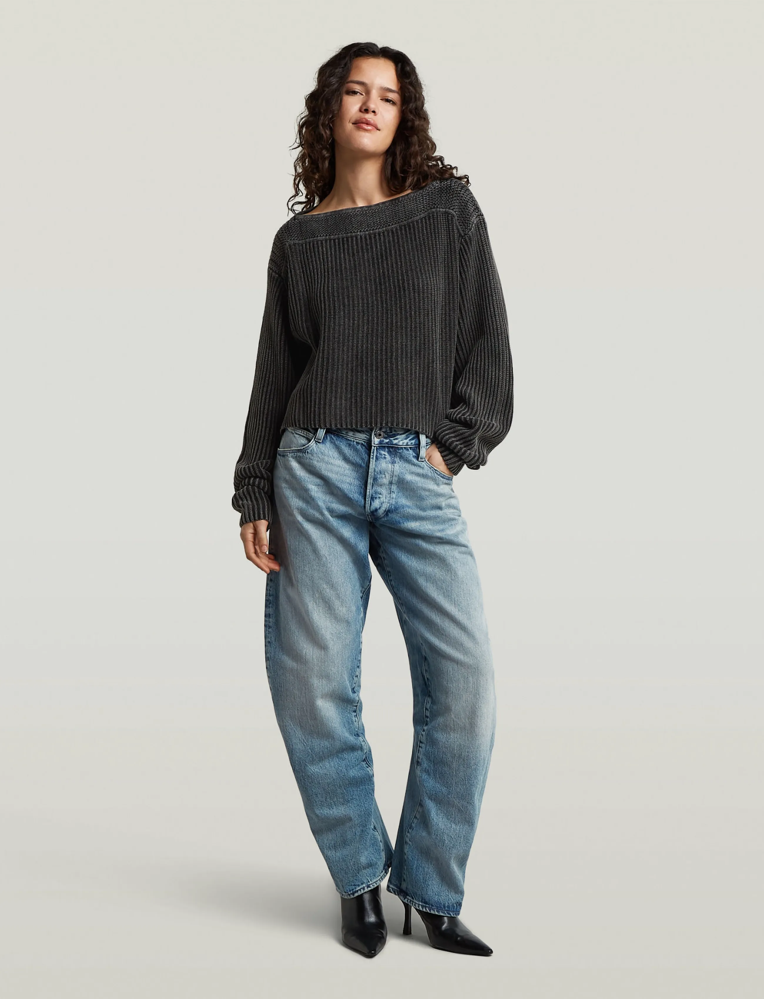 G-Star - Washed open neck knit wmn - crop tops - dk black gd - 4