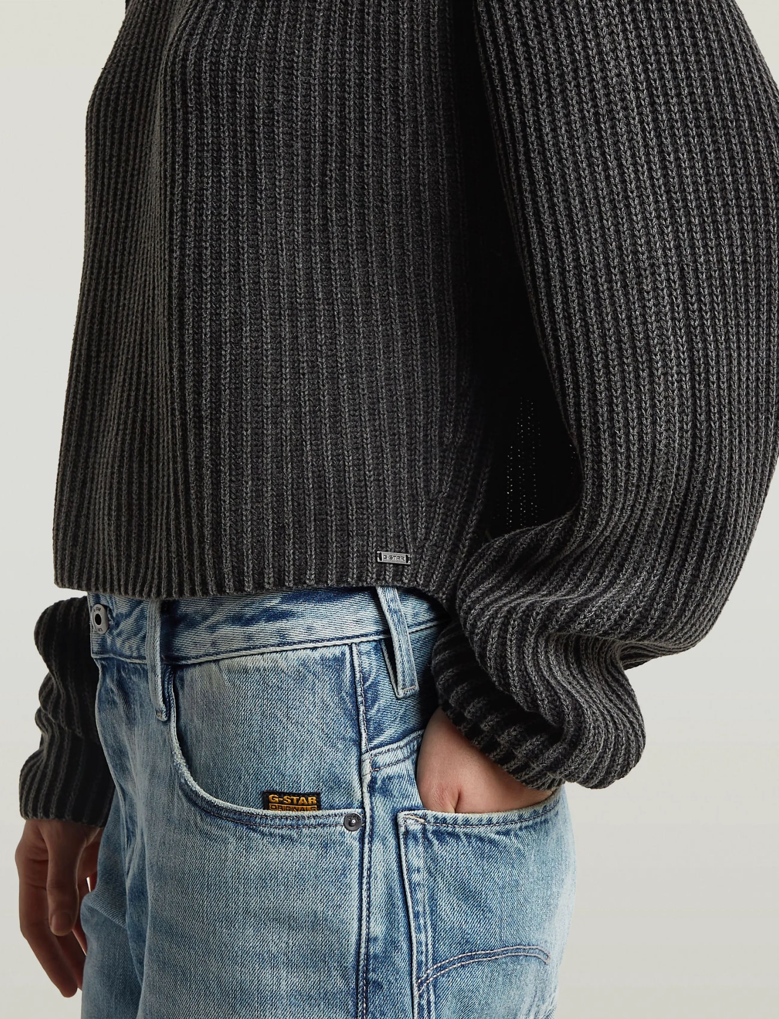 G-Star - Washed open neck knit wmn - crop tops - dk black gd - 5