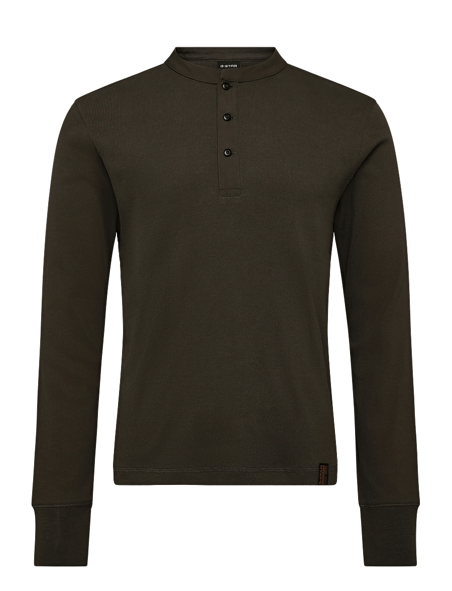 G-Star - Shrunken Slim rib henley l\s - pikkade varrukatega kootud polod - black olive - 0