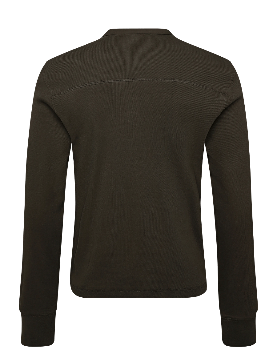 G-Star - Shrunken Slim rib henley l\s - pikkade varrukatega kootud polod - black olive - 1