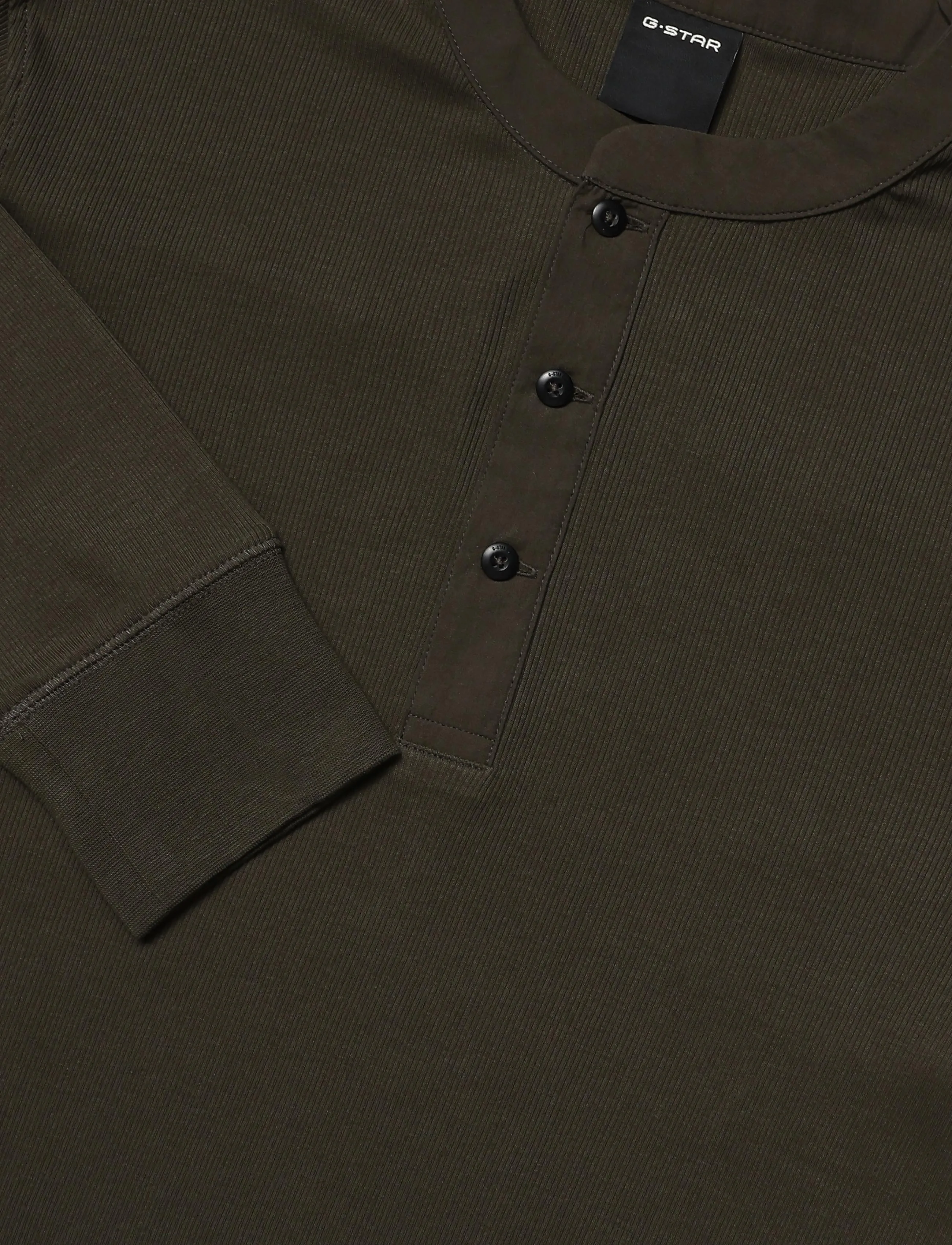 G-Star - Shrunken Slim rib henley l\s - black olive - 2
