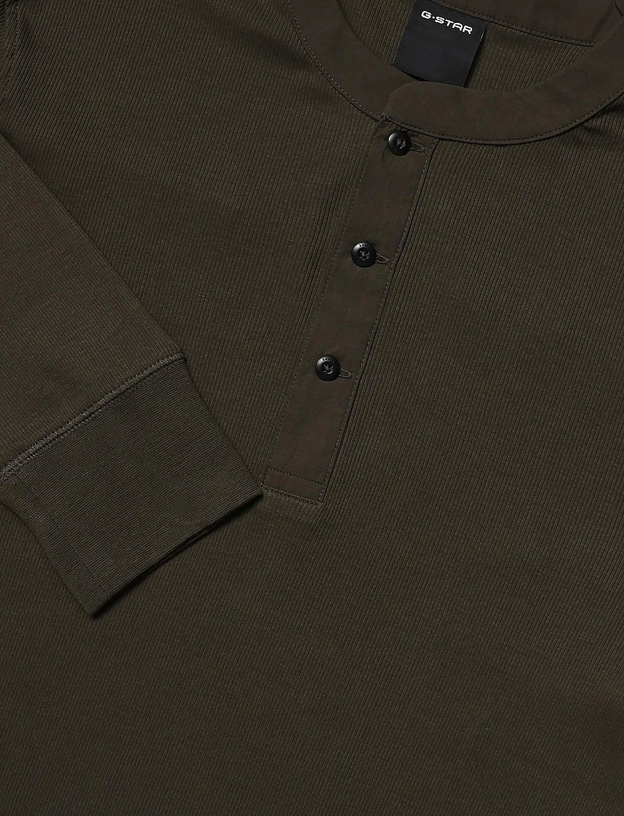 G-Star - Shrunken Slim rib henley l\s - pikkade varrukatega kootud polod - black olive - 2