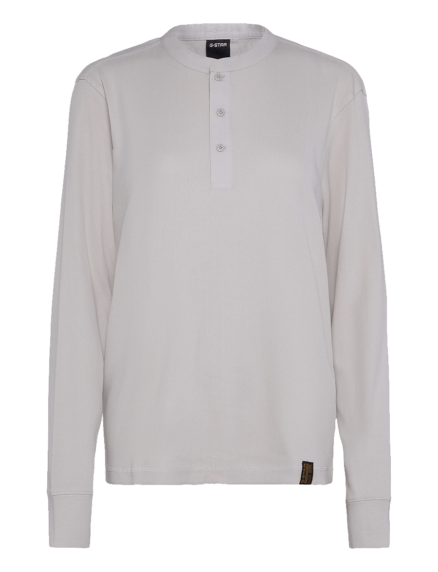 G-Star - Shrunken Slim rib henley l\s - poloer i strik med lange ærmer - whitebait - 1