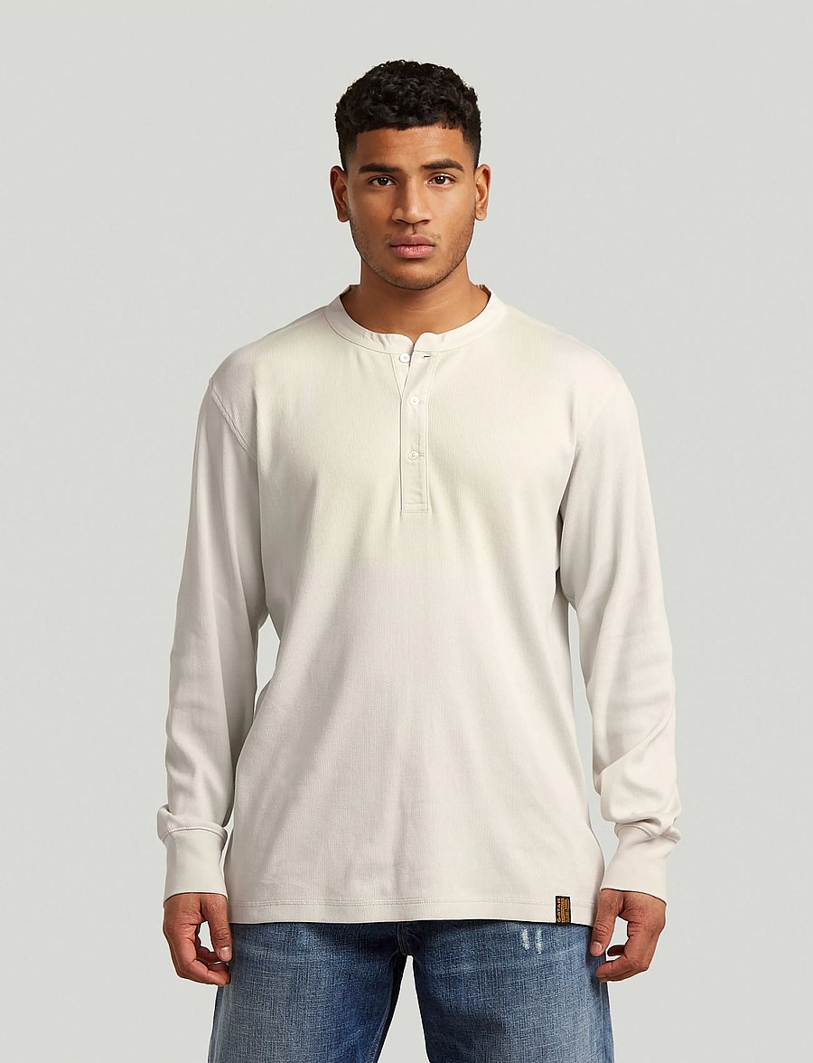 G-Star - Shrunken Slim rib henley l\s - poloer i strik med lange ærmer - whitebait - 0
