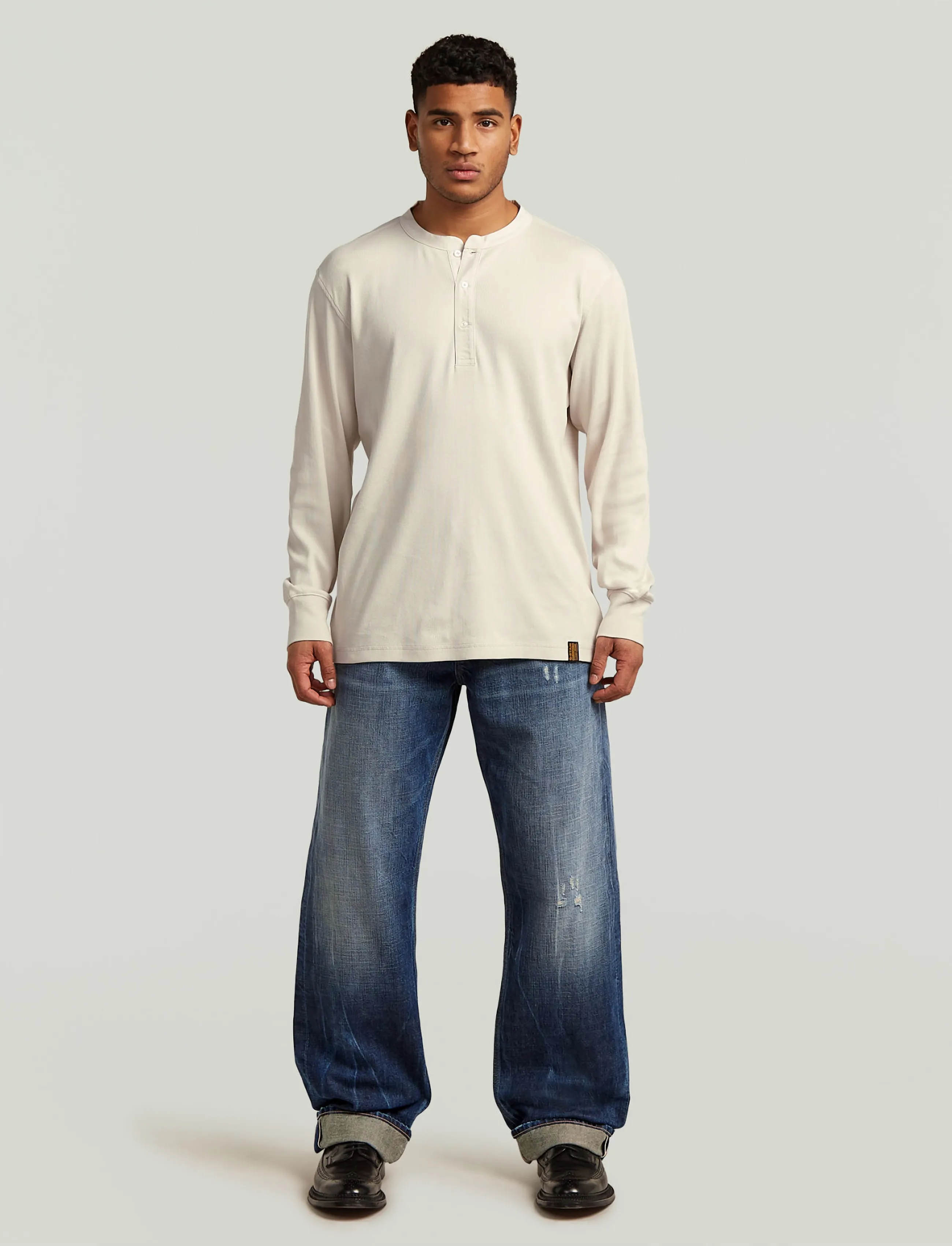 G-Star - Shrunken Slim rib henley l\s - whitebait - 4