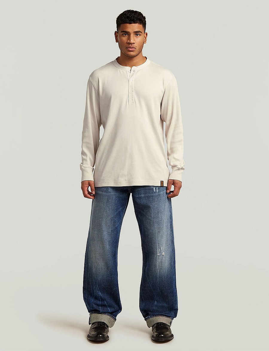 G-Star - Shrunken Slim rib henley l\s - poloer i strik med lange ærmer - whitebait - 4