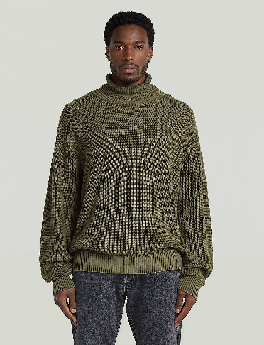 G-Star - Washed rib roll neck knit - dark khaki gd - 0