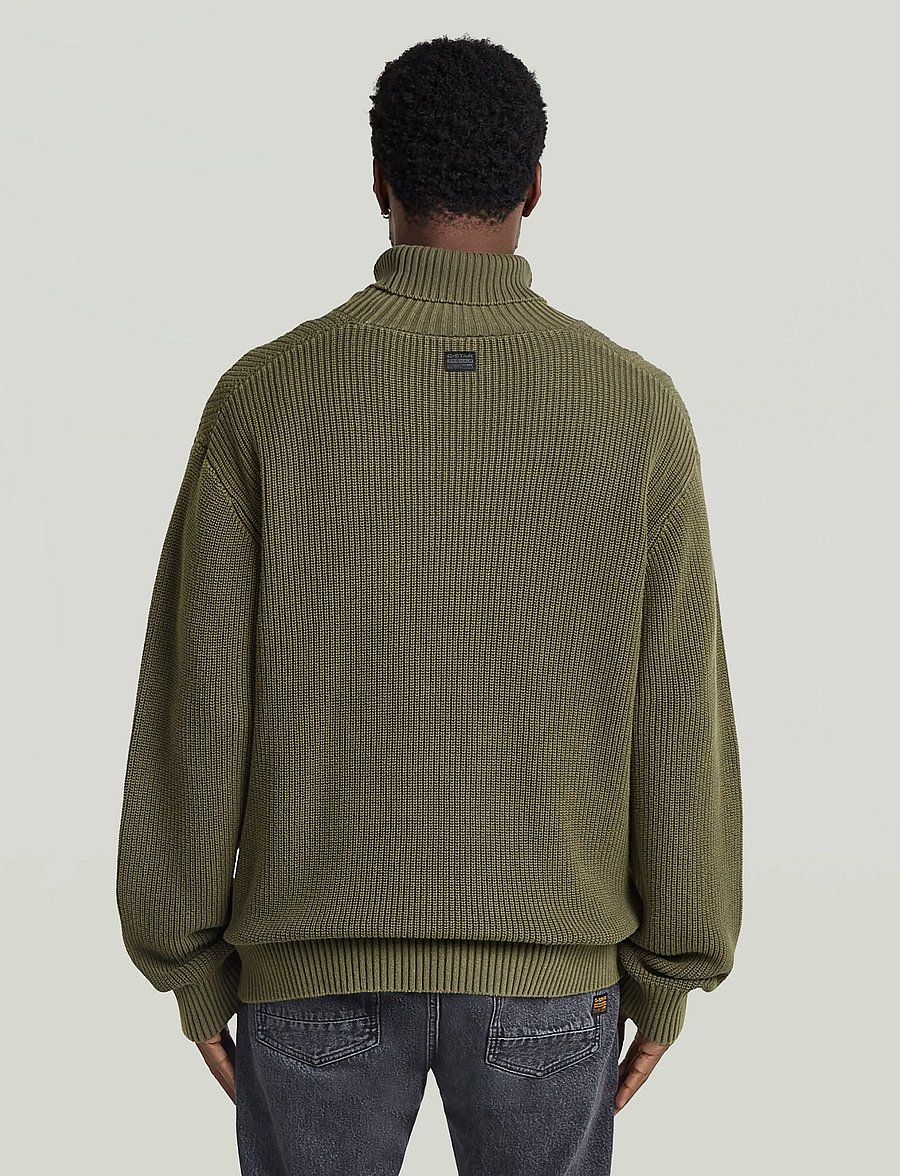 G-Star - Washed rib roll neck knit - dark khaki gd - 2