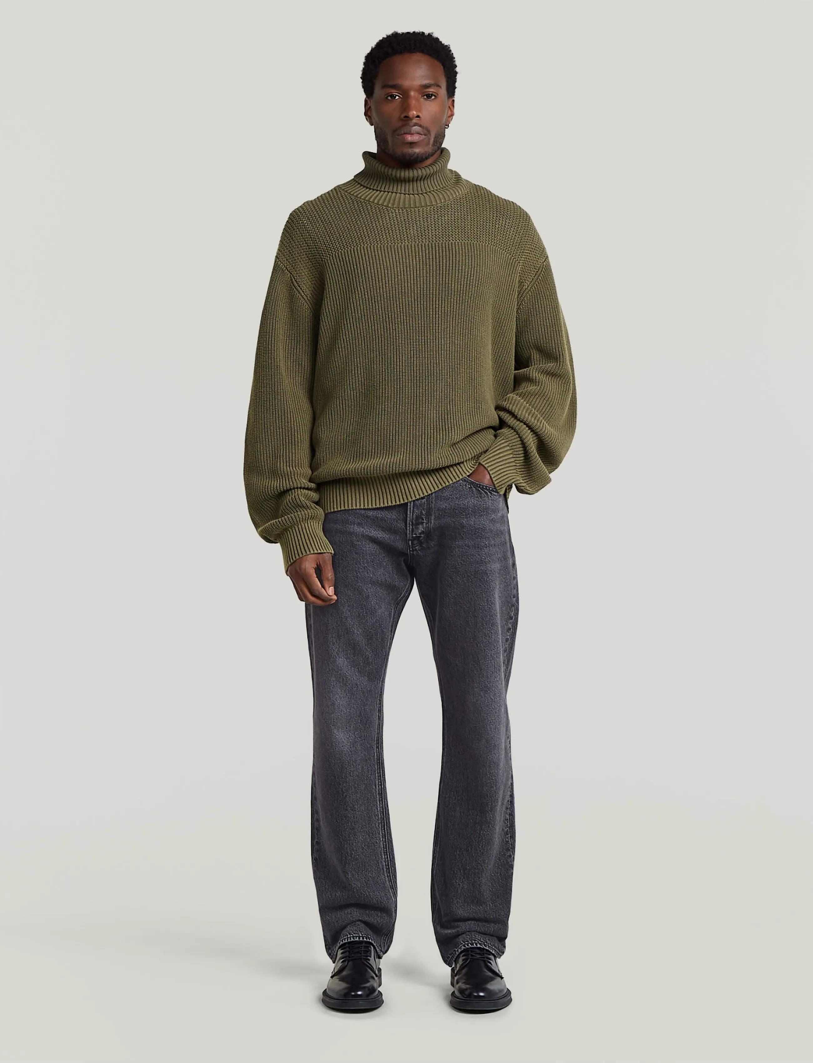 G-Star - Washed rib roll neck knit - dark khaki gd - 3