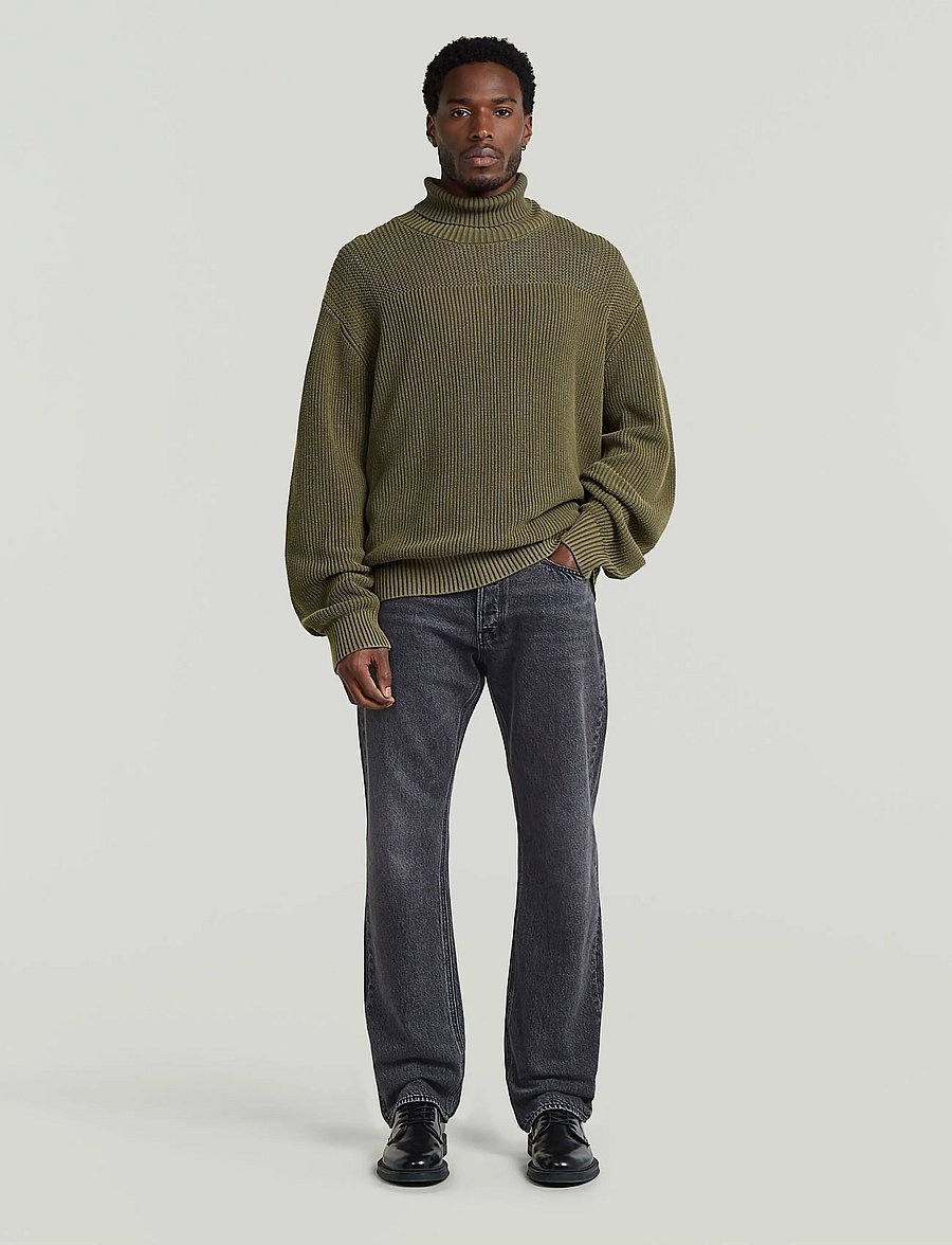 G-Star - Washed rib roll neck knit - dark khaki gd - 3