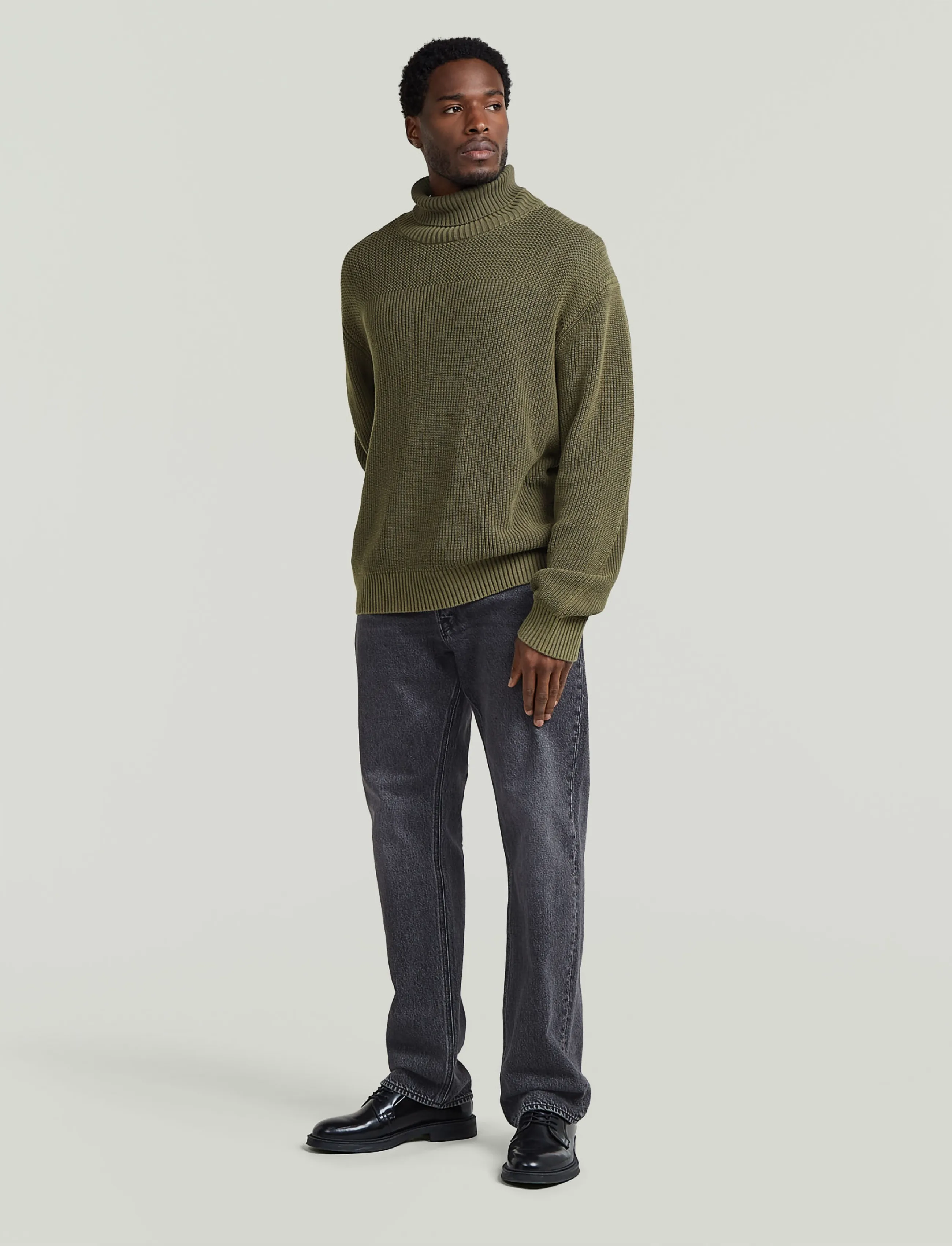 G-Star - Washed rib roll neck knit - dark khaki gd - 5