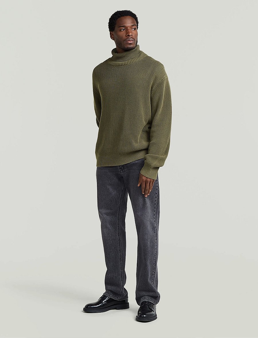 G-Star - Washed rib roll neck knit - dark khaki gd - 5