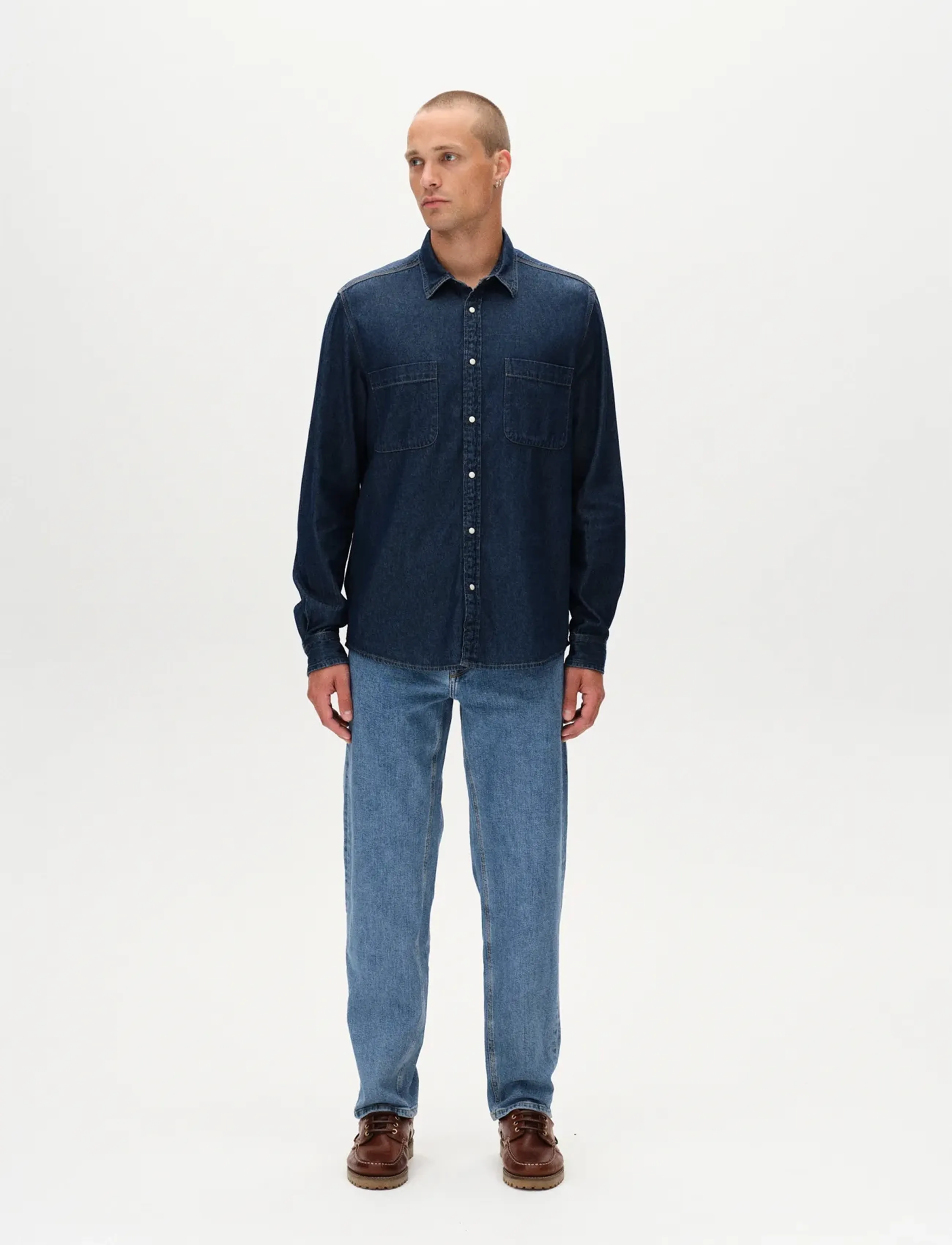Gabba Sven Reg Denim LS - Skjortor - DARK BLUE DENIM / navy
