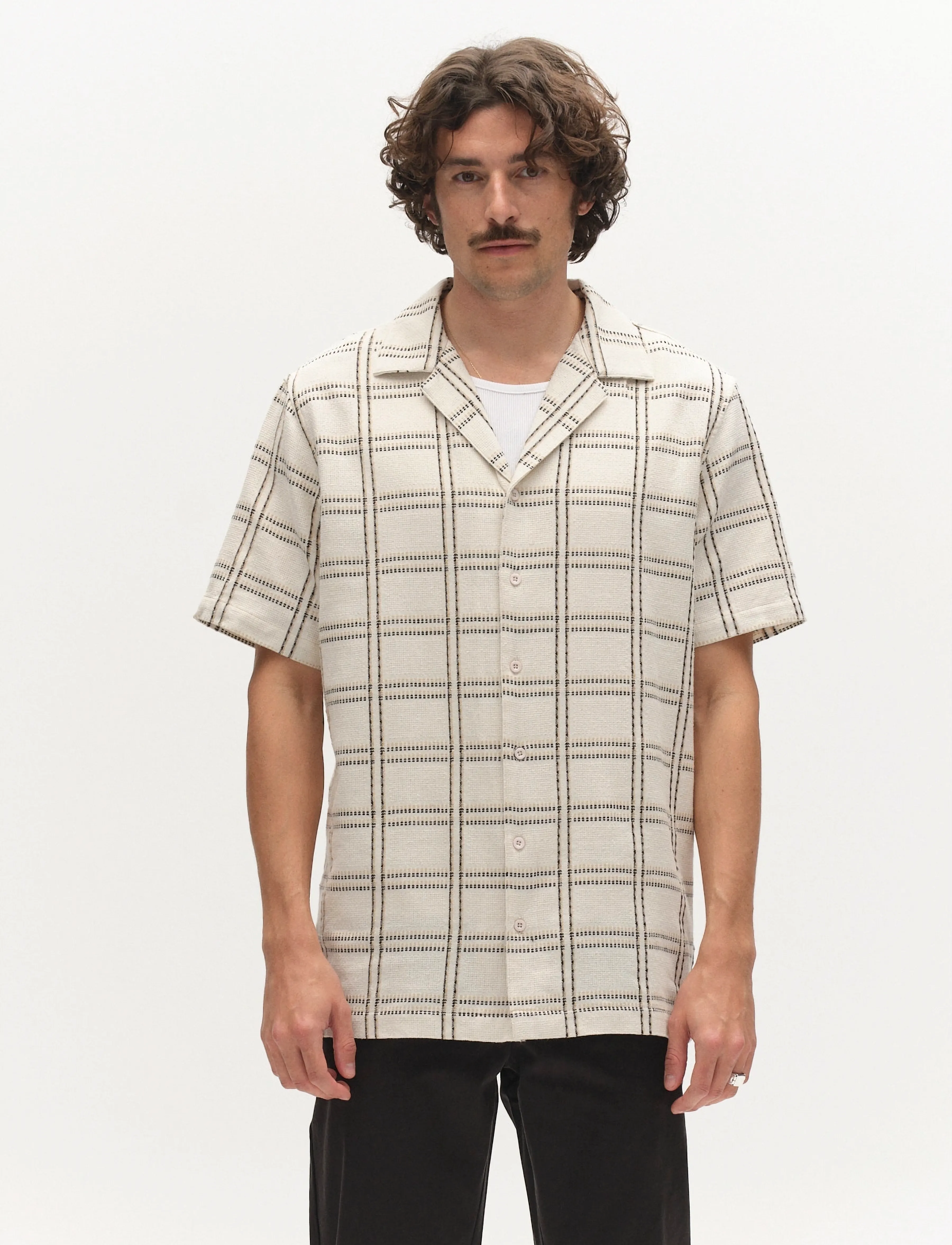 Gabba GABsven Reg Resort Wire SS Shirt - Särgid - BEIGE CHECK / cream