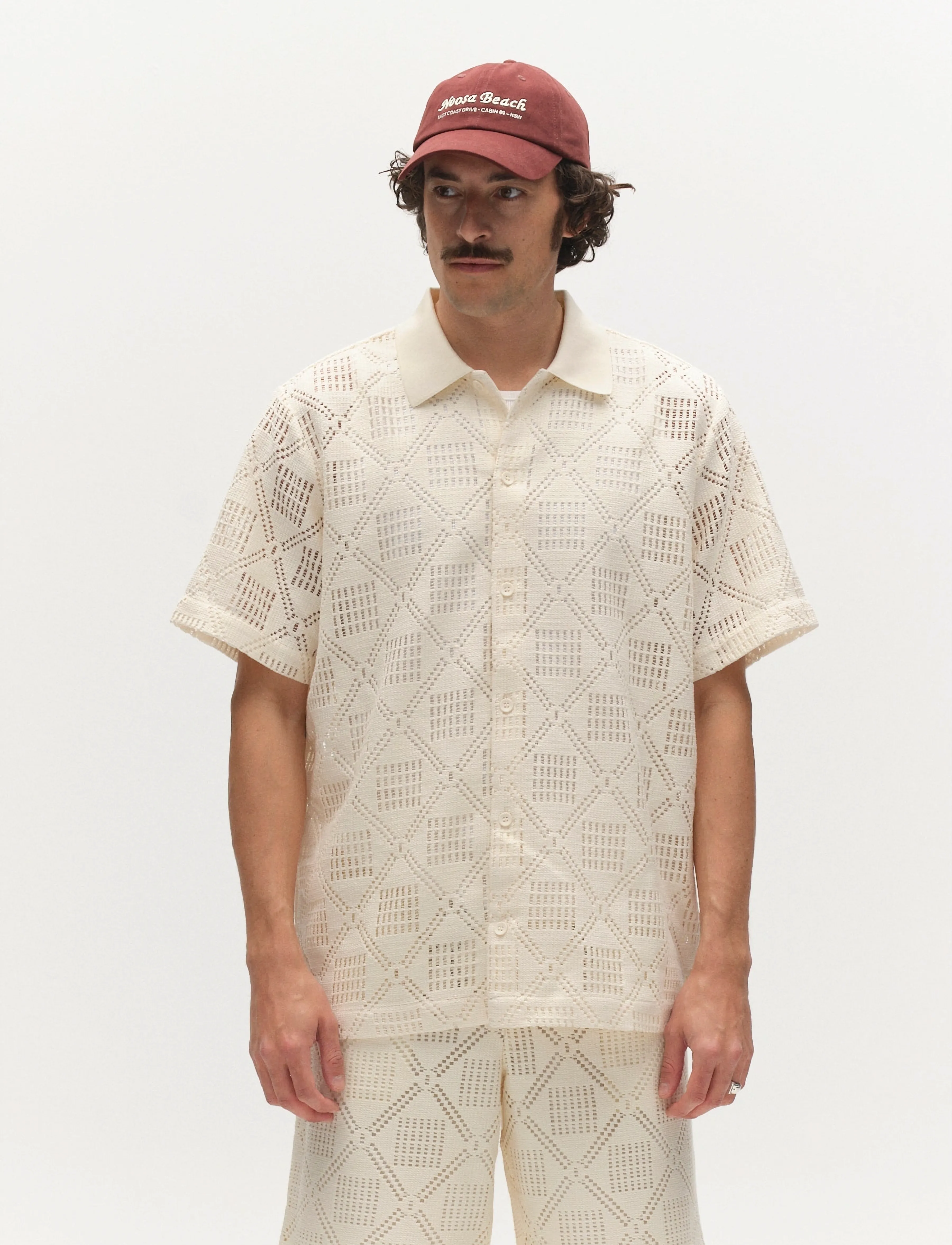 Gabba Gabsteven Croch Ss Shirt Grs, L, Knitwear, Creme - Short Sleeve Knitted Polos, Männerswear