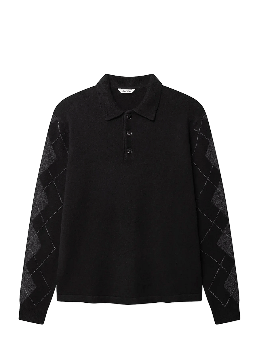 Gabba - GABpietro Polo Argyle LS Knit - långärmade stickade pikétröjor - black - 1