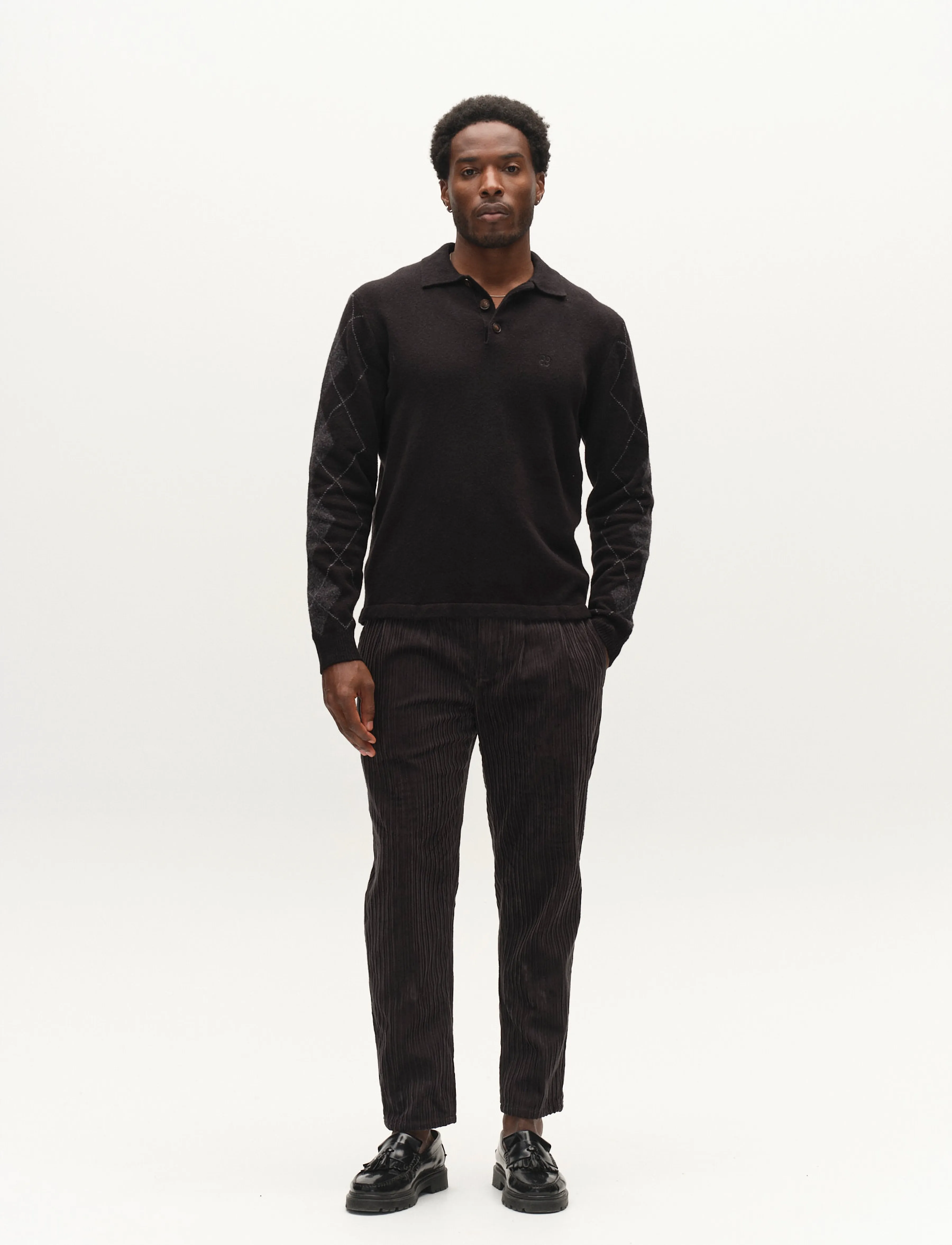 Gabba GABpietro Polo Argyle LS Knit - Långärmade stickade pikétröjor - BLACK / black