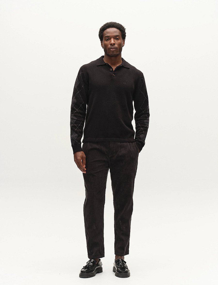 Gabba - GABpietro Polo Argyle LS Knit - långärmade stickade pikétröjor - black - 0