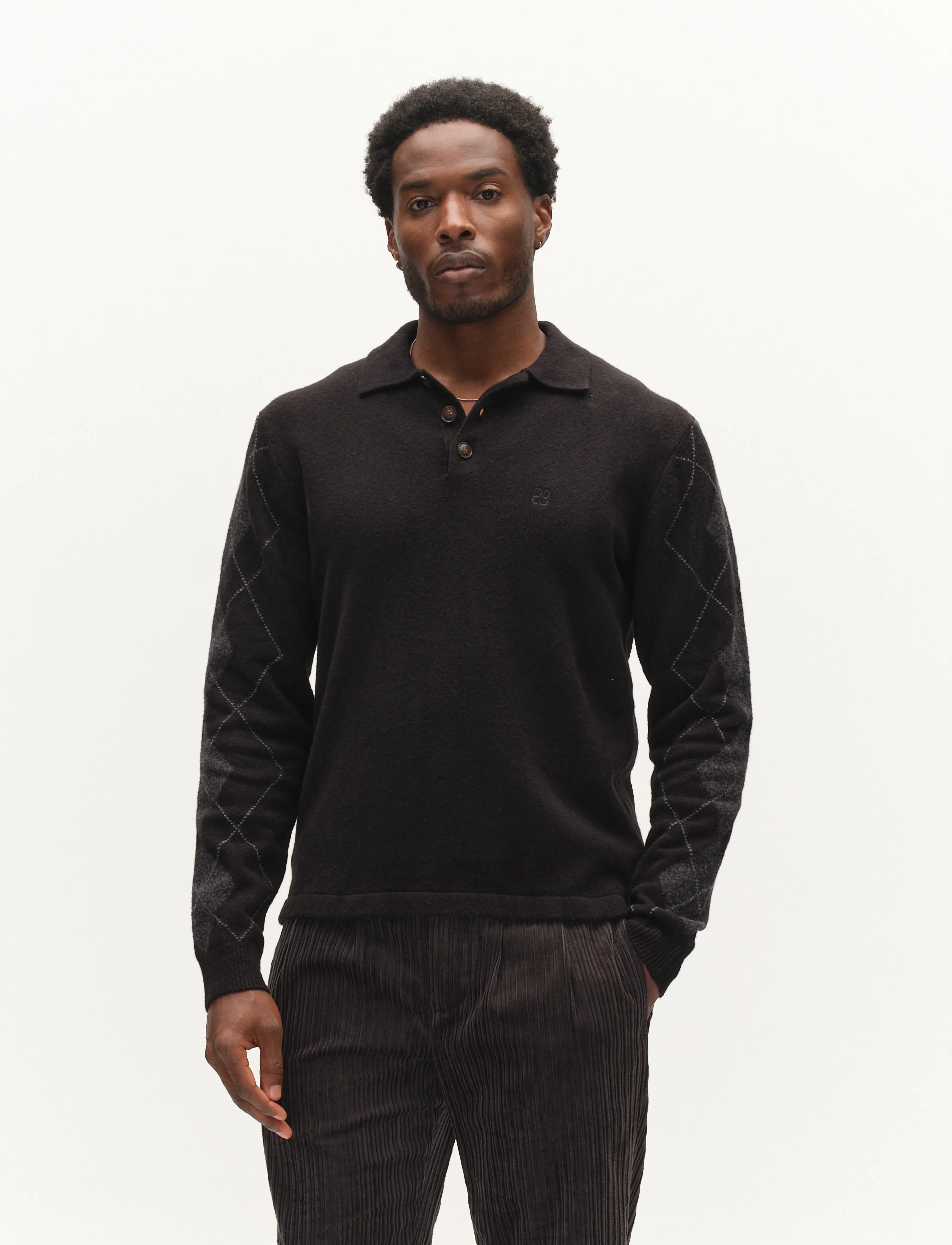 Gabba - GABpietro Polo Argyle LS Knit - långärmade stickade pikétröjor - black - 4