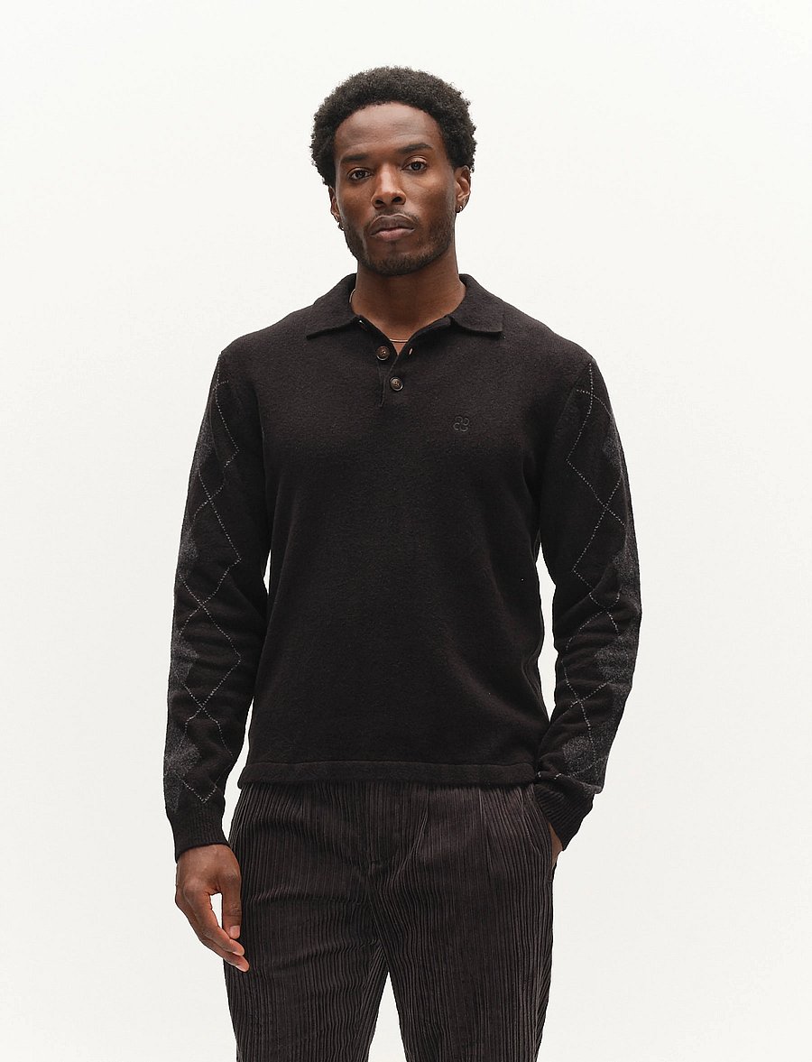 Gabba - GABpietro Polo Argyle LS Knit - långärmade stickade pikétröjor - black - 4
