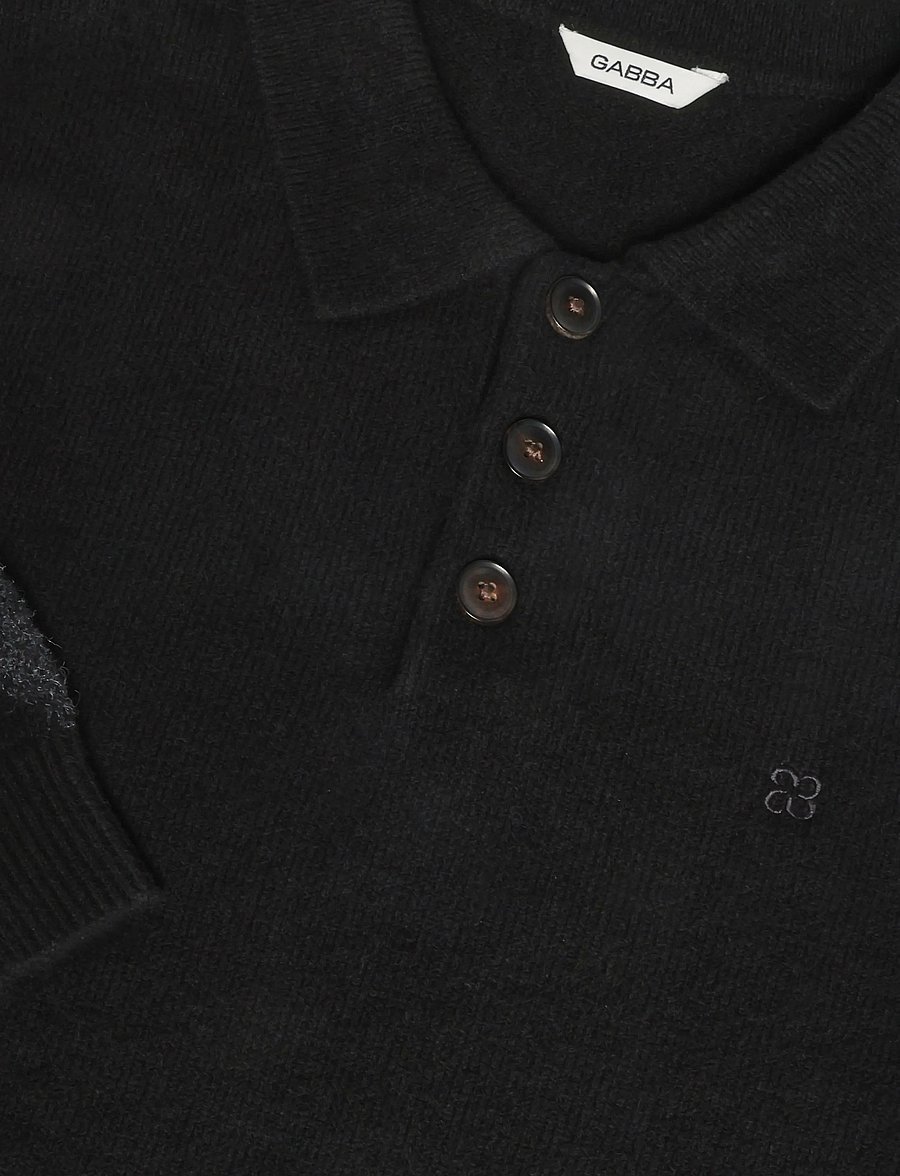 Gabba - GABpietro Polo Argyle LS Knit - långärmade stickade pikétröjor - black - 5