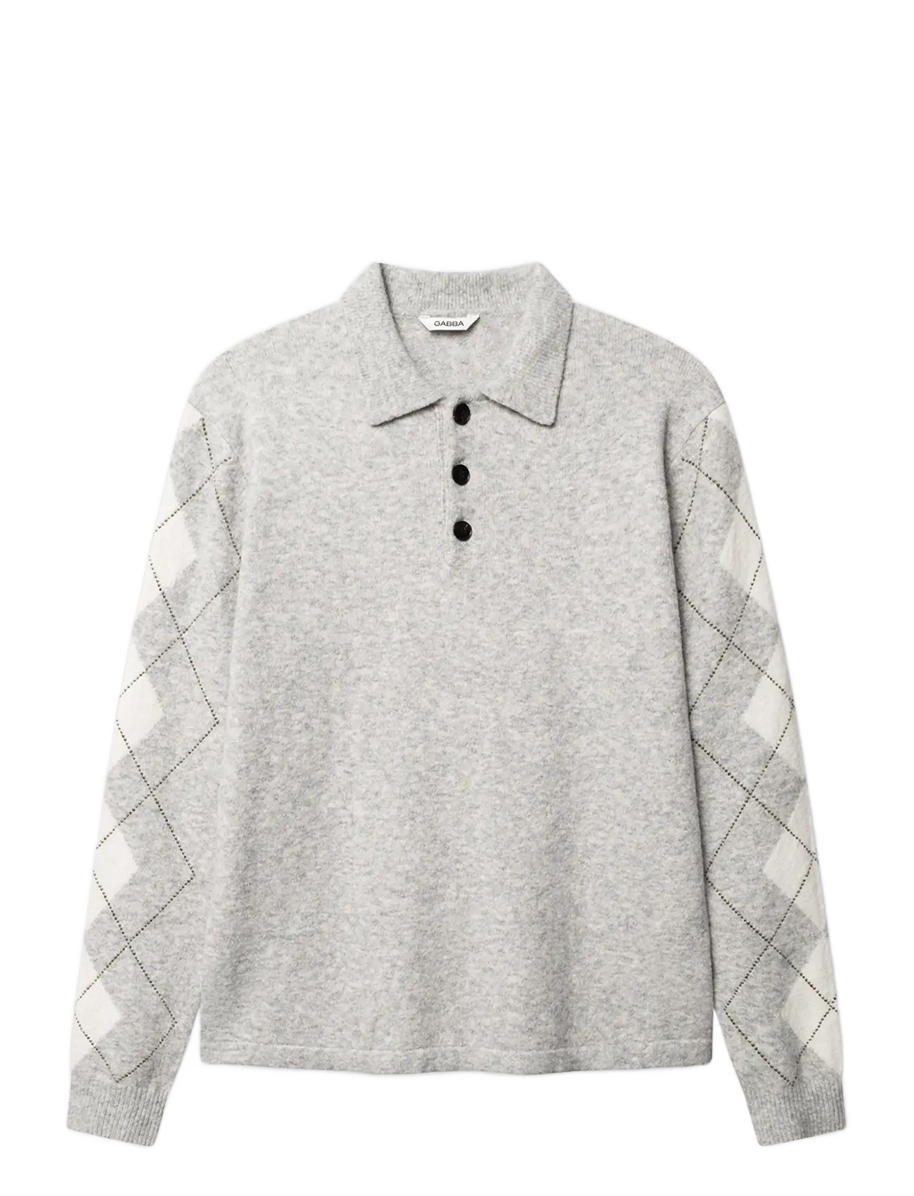 Gabba - GABpietro Polo Argyle LS Knit - lt. grey mel - 1