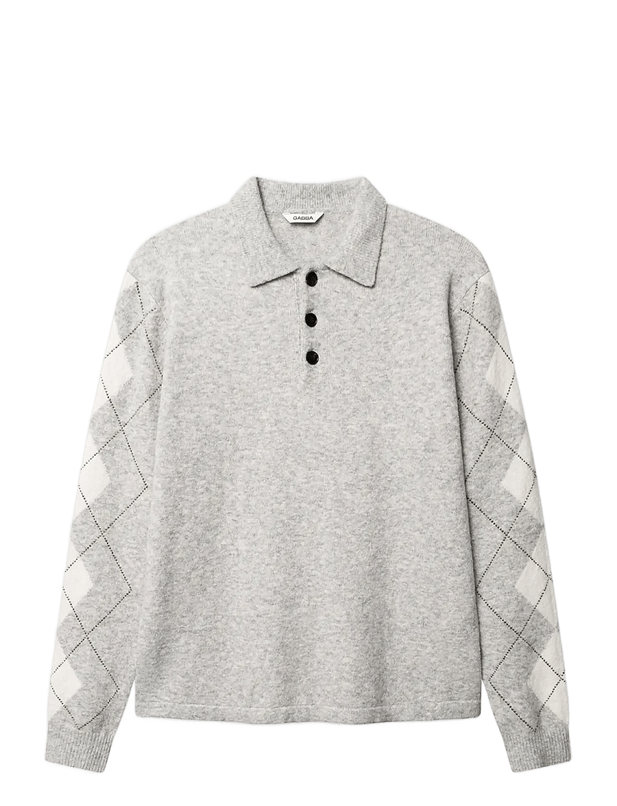Gabba - GABpietro Polo Argyle LS Knit - pikkade varrukatega kootud polod - lt. grey mel - 1