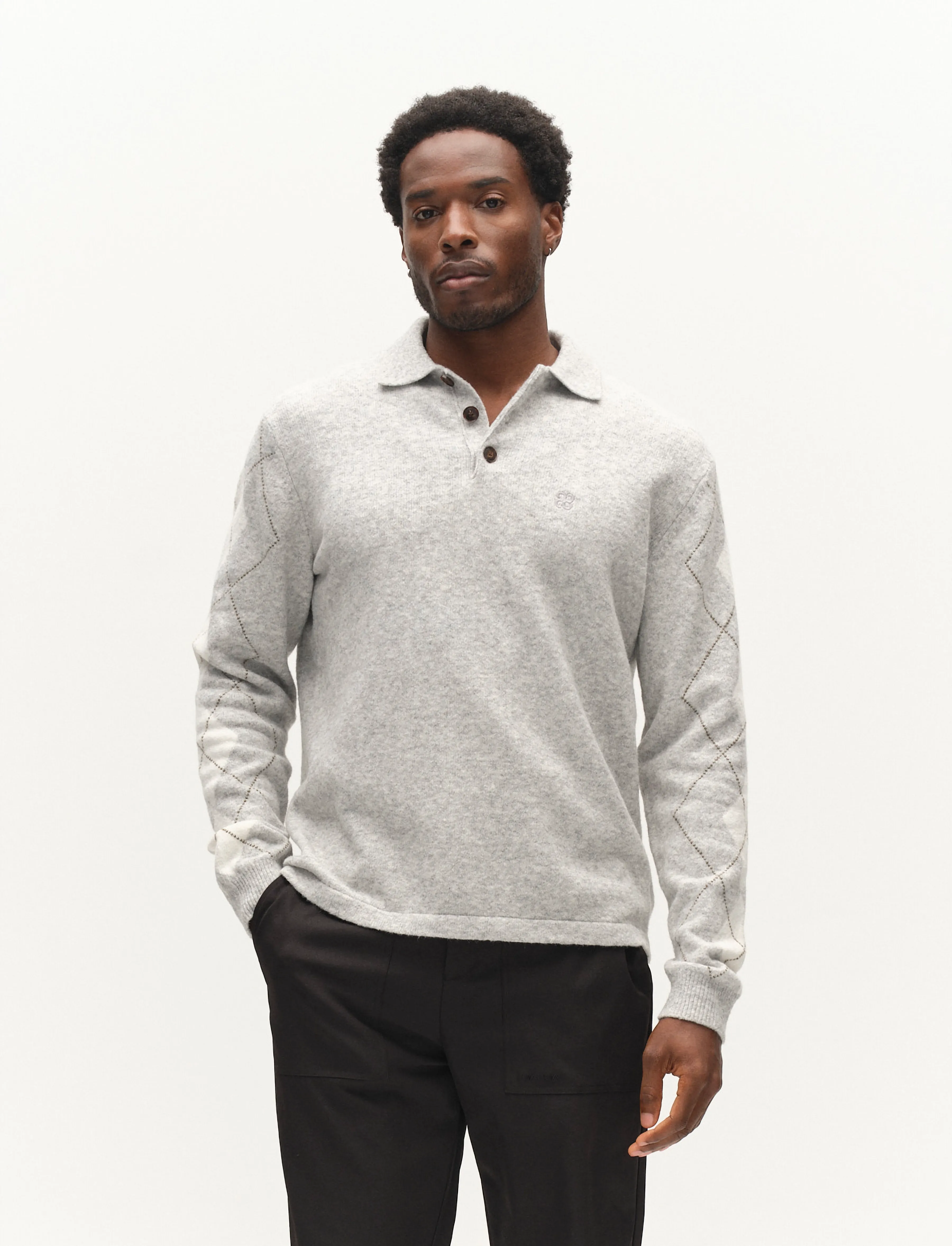 Gabba - GABpietro Polo Argyle LS Knit - lt. grey mel - 4