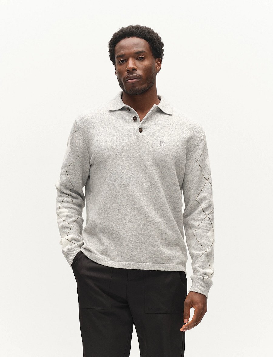Gabba - GABpietro Polo Argyle LS Knit - pikkade varrukatega kootud polod - lt. grey mel - 4