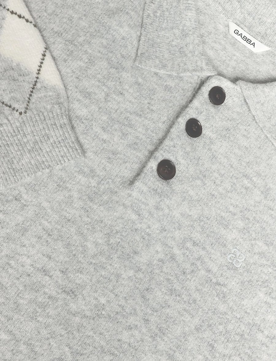 Gabba - GABpietro Polo Argyle LS Knit - pikkade varrukatega kootud polod - lt. grey mel - 5