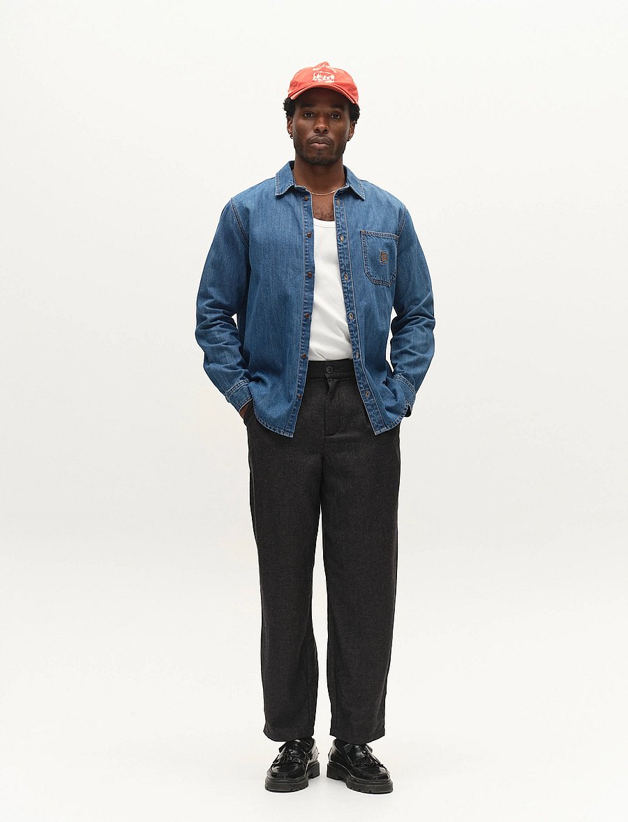 Gabba - GABsven Reg Wish LS Shirt - denim shirts - mid blue denim - 0