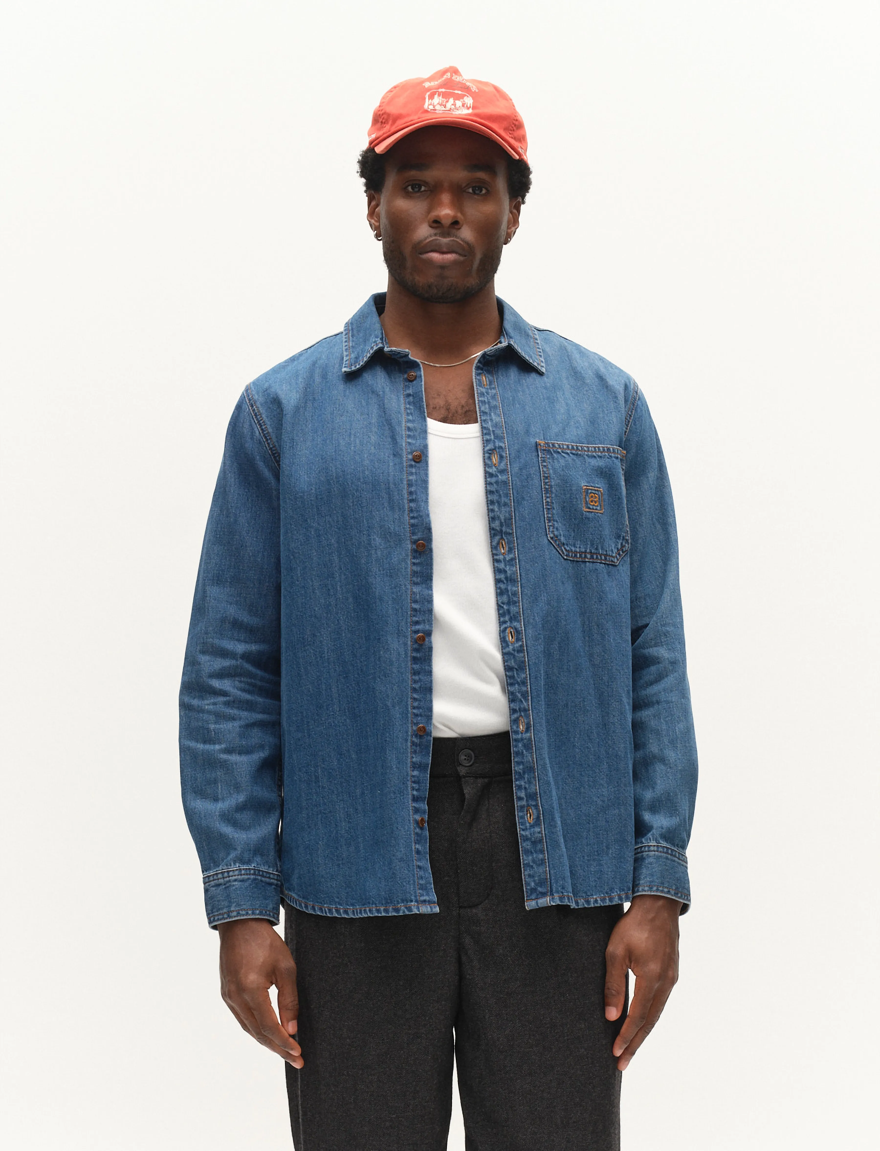 Gabba - GABsven Reg Wish LS Shirt - denim shirts - mid blue denim - 4