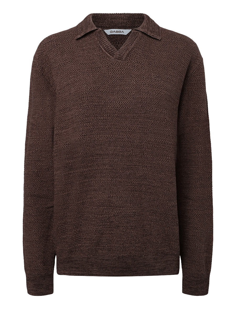 Gabba - GABlamix Coro Jhon LS Knit - langärmelige strick-polohemden - brown slate - 0