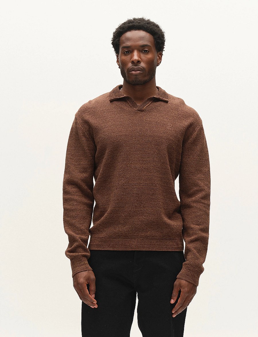 Gabba - GABlamix Coro Jhon LS Knit - langärmelige strick-polohemden - brown slate - 4
