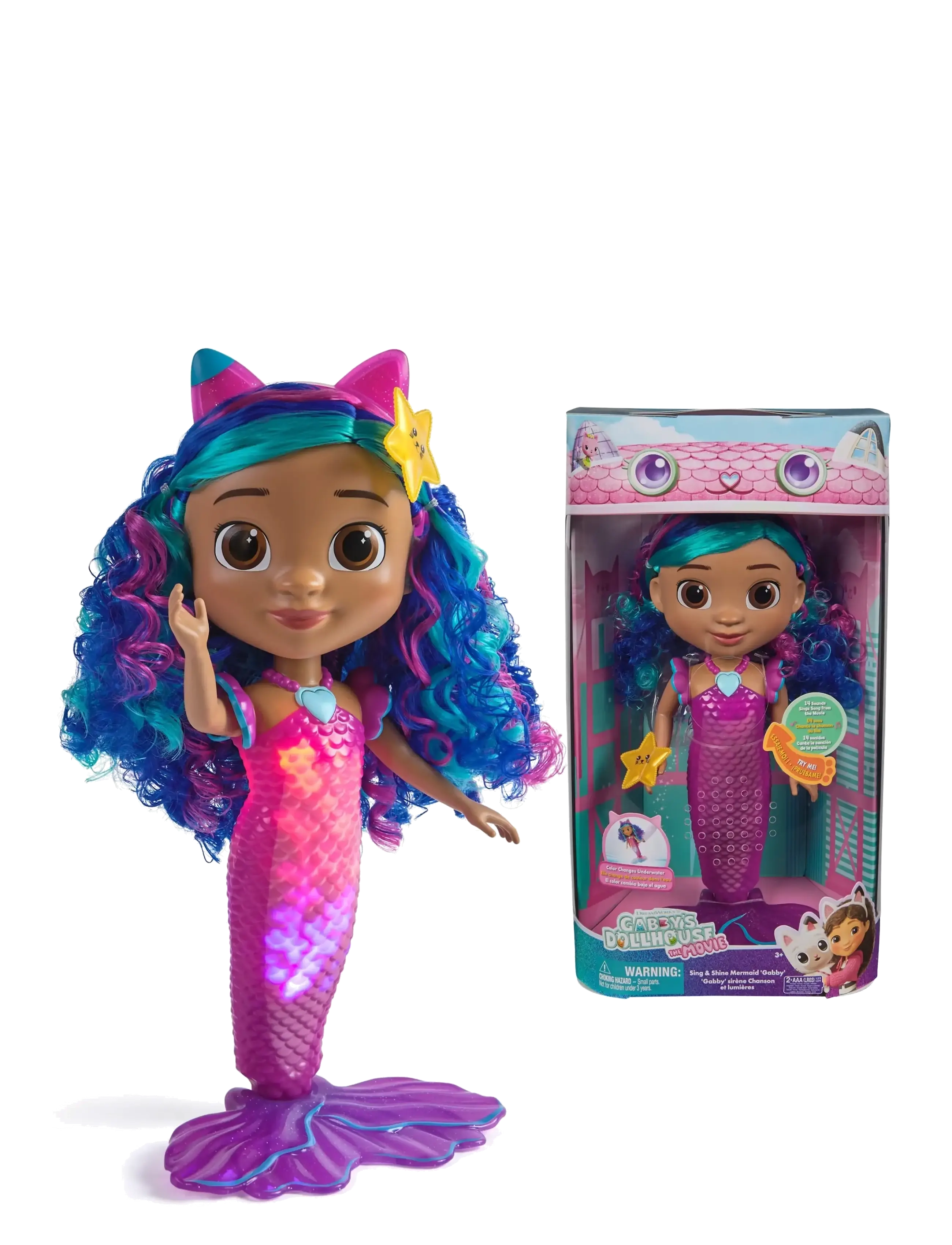 Gabby's Dollhouse Gabby's Movie Sing & Shine Mermaid Gabby Doll 36cm - Legetøj - MUTI / multi