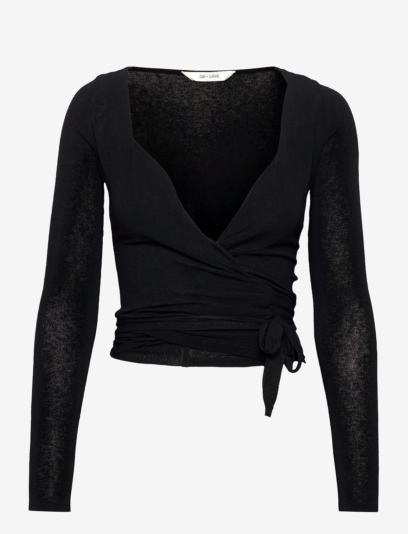 Gai+Lisva - Anne L/S Wool Wrap Top - long-sleeved tops - black - 1