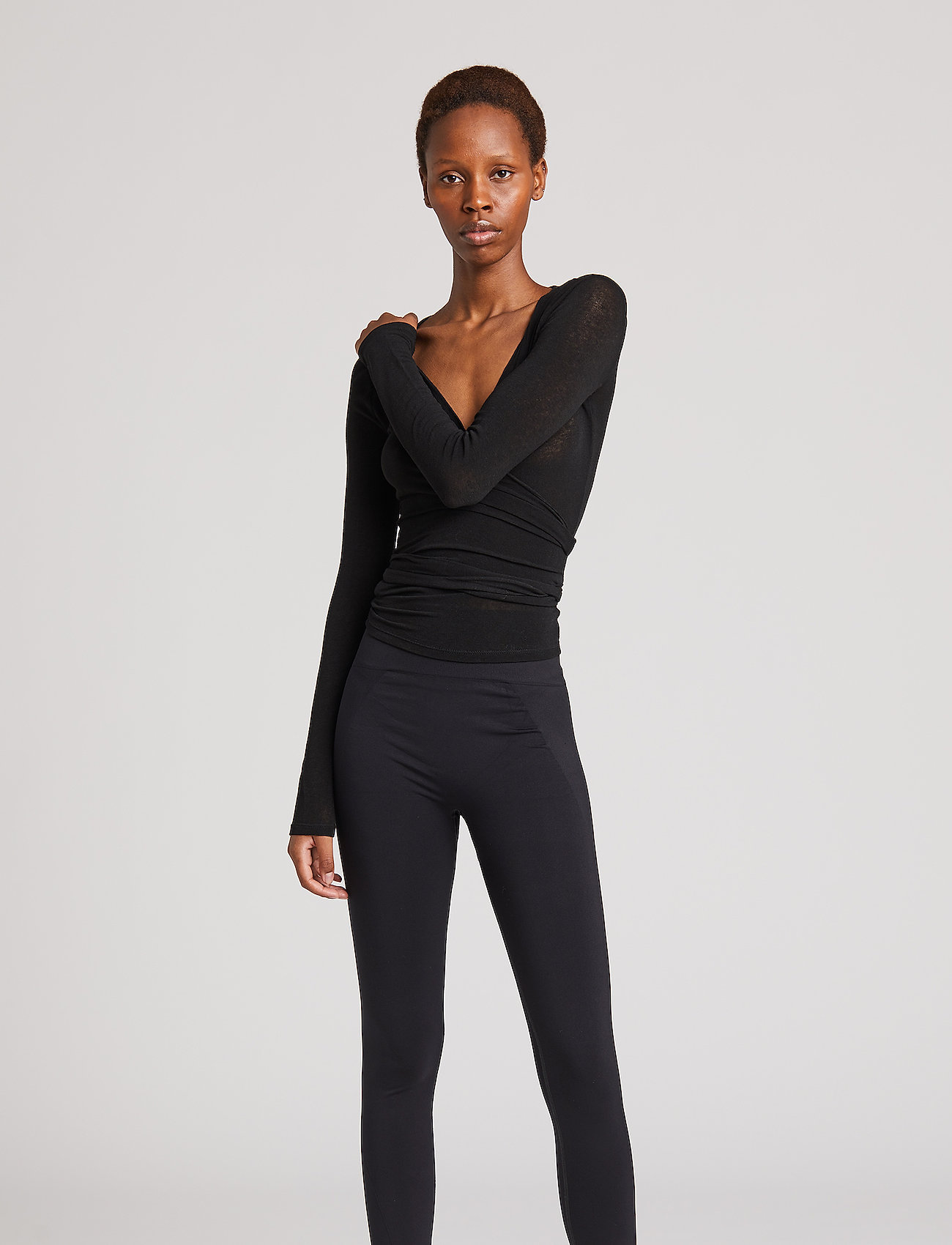 Gai+Lisva - Anne L/S Wool Wrap Top - long-sleeved tops - black - 0