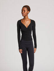 Gai+Lisva - Anne L/S Wool Wrap Top - long-sleeved tops - black - 3