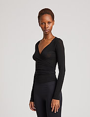 Gai+Lisva - Anne L/S Wool Wrap Top - long-sleeved tops - black - 4